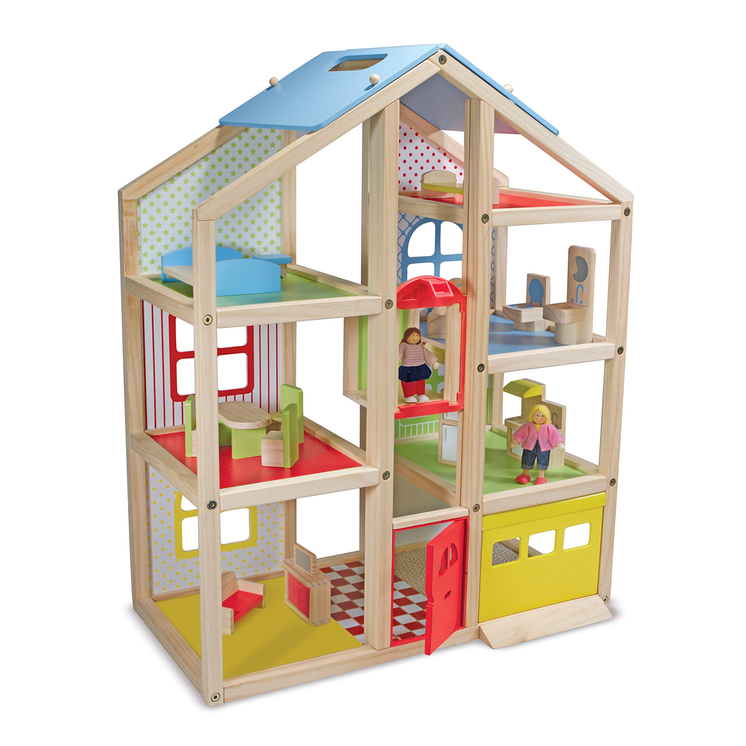 Casa De Muñecas Melissa & Doug Hi-rise De Madera Con 15 Muebles - Venta Internacional.