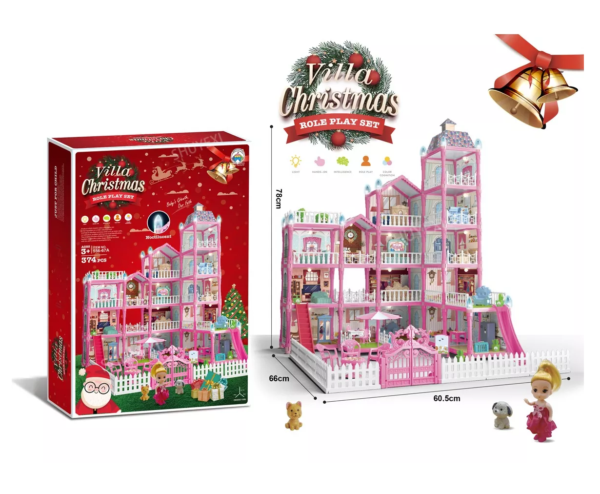 Foto 5 | Casa de Muñecas Villa Christmas con Tobogán de Luz Led Rosa