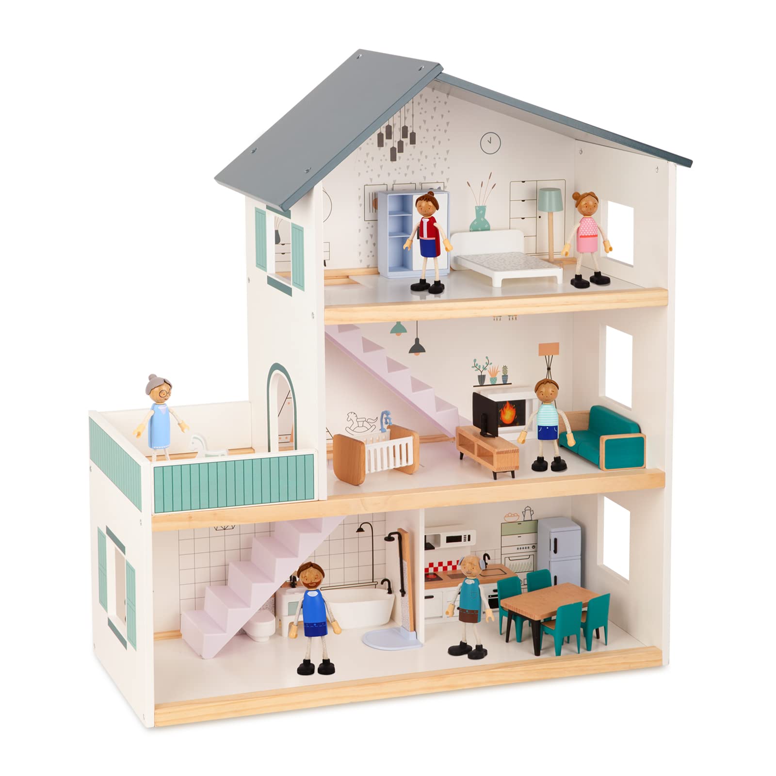 Casa De Muñecas De Madera Tookyland Con Conjunto De Muebles De Lujo - Venta Internacional.