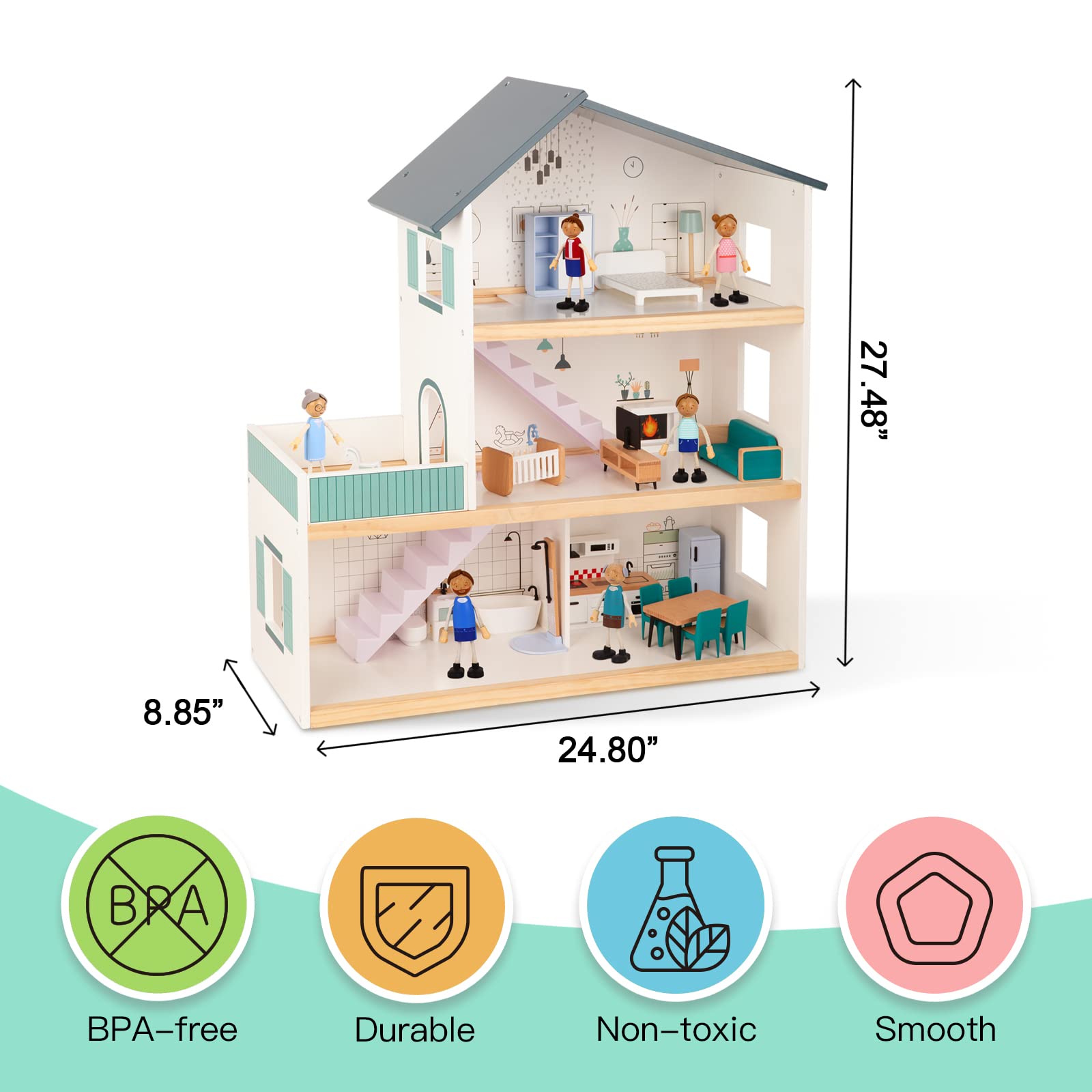 Foto 7 pulgar | Casa De Muñecas De Madera Tookyland Con Conjunto De Muebles De Lujo - Venta Internacional.