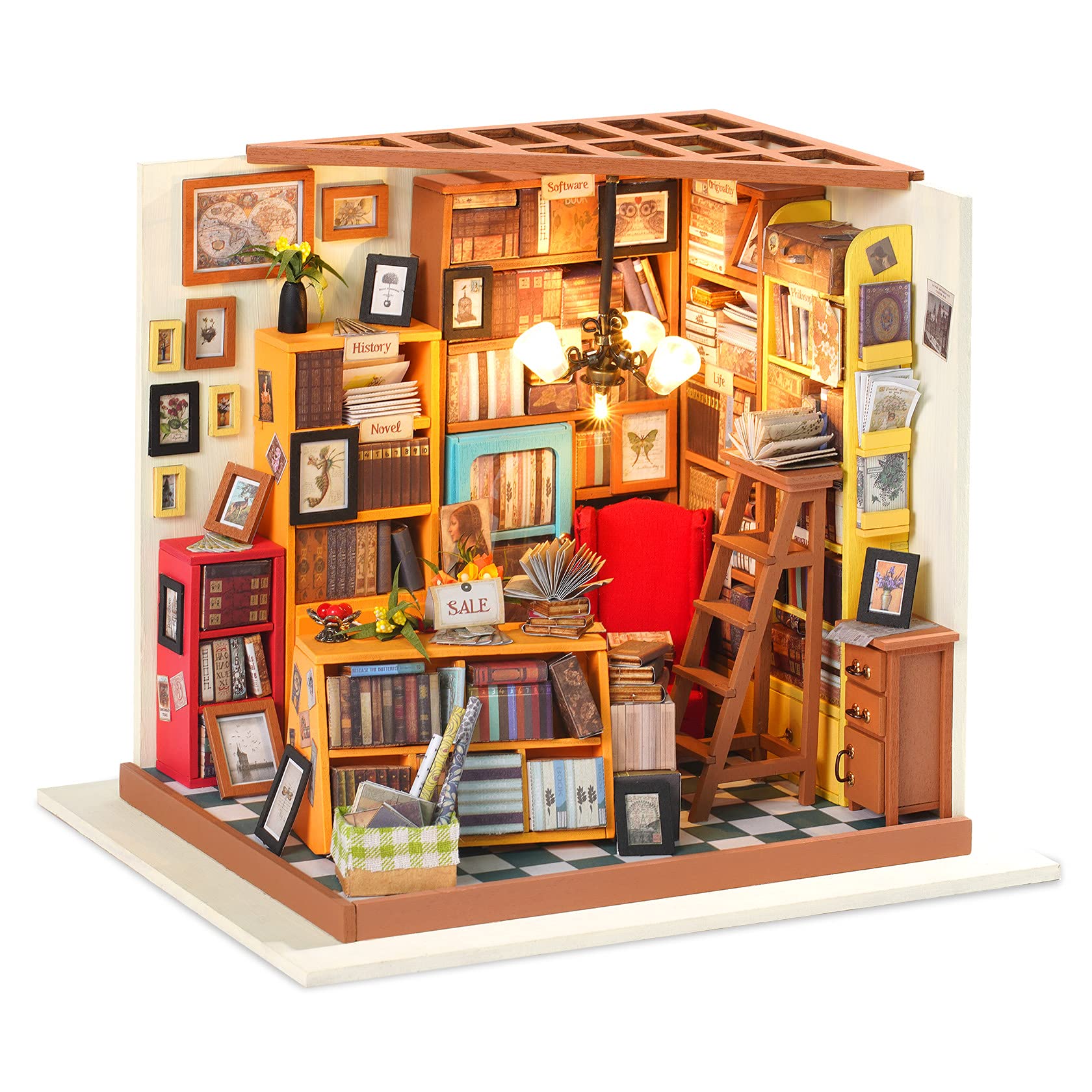 Kit De Casa De Muñecas En Miniatura Rowood Sam's Study Con Led A Escala 1:24 - Venta Internacional.