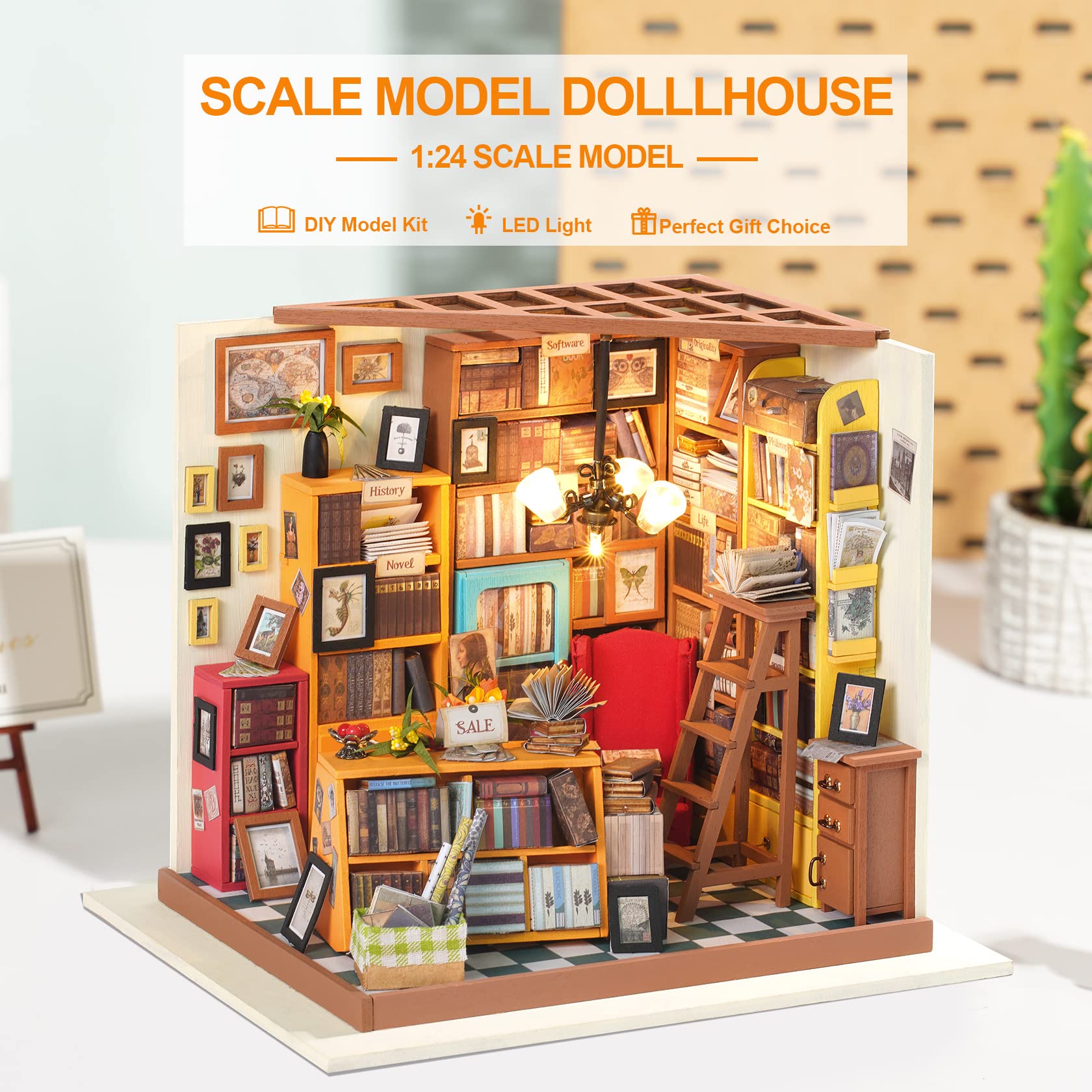 Foto 2 | Kit De Casa De Muñecas En Miniatura Rowood Sam's Study Con Led A Escala 1:24 - Venta Internacional.