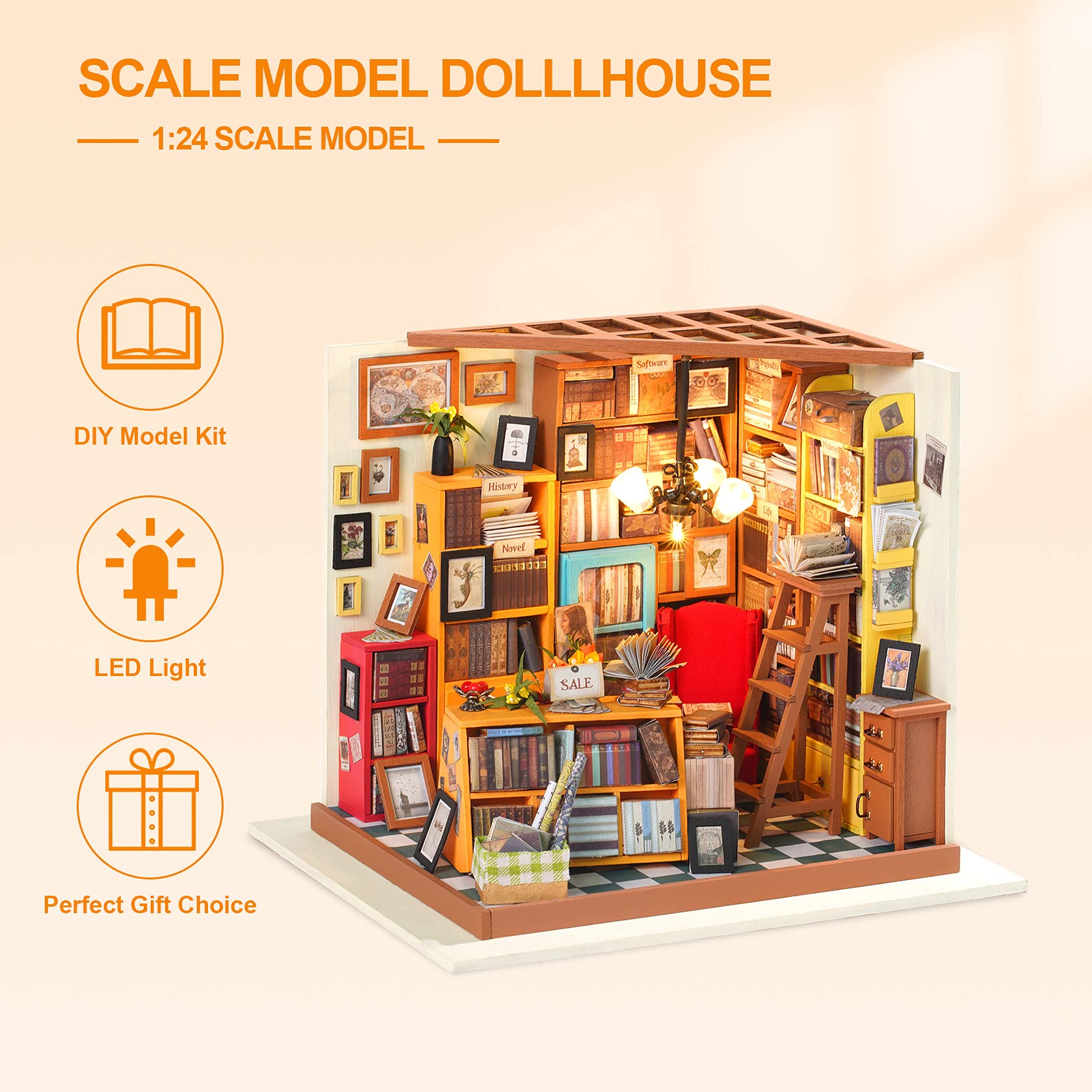Foto 6 | Kit De Casa De Muñecas En Miniatura Rowood Sam's Study Con Led A Escala 1:24 - Venta Internacional.