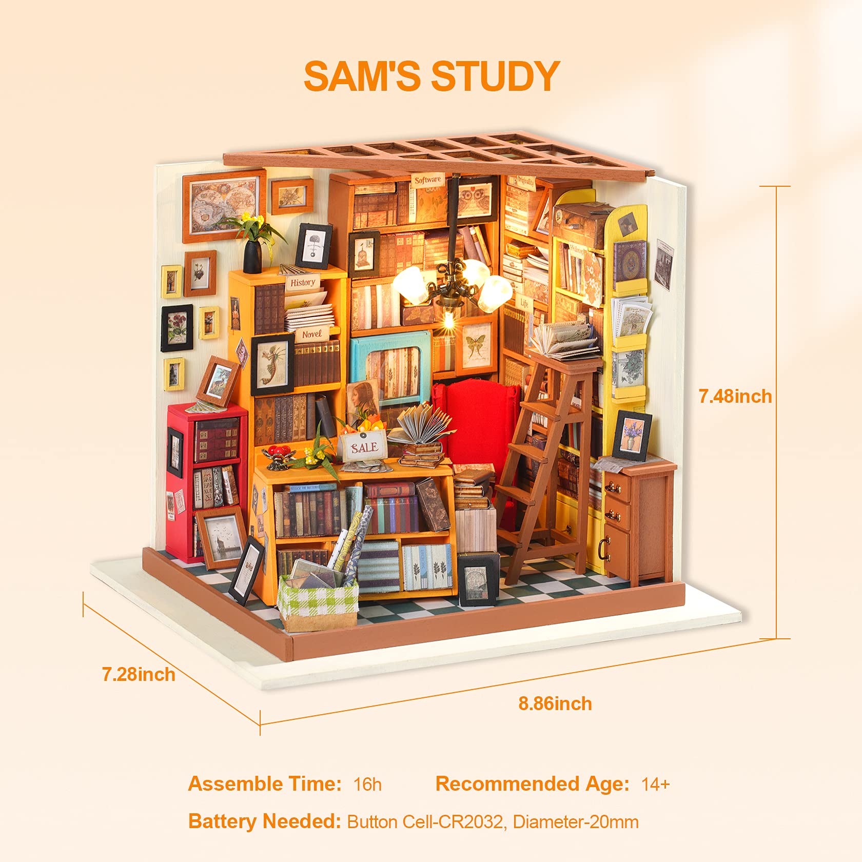 Foto 7 | Kit De Casa De Muñecas En Miniatura Rowood Sam's Study Con Led A Escala 1:24 - Venta Internacional.