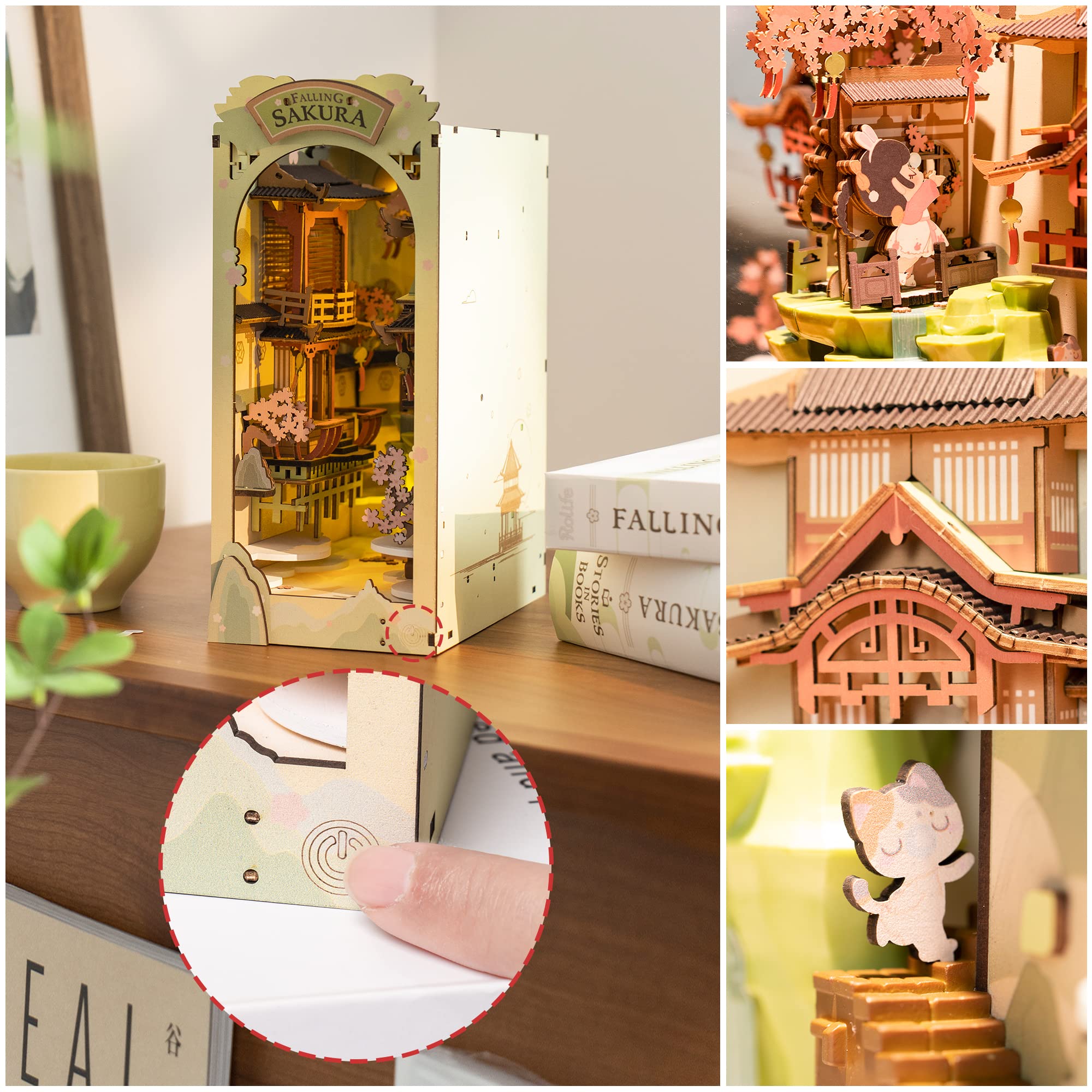 Foto 4 | Kit De Rincón Para Libros En Miniatura Para Bricolaje Rowood Falling Sakura Con Led - Venta Internacional.
