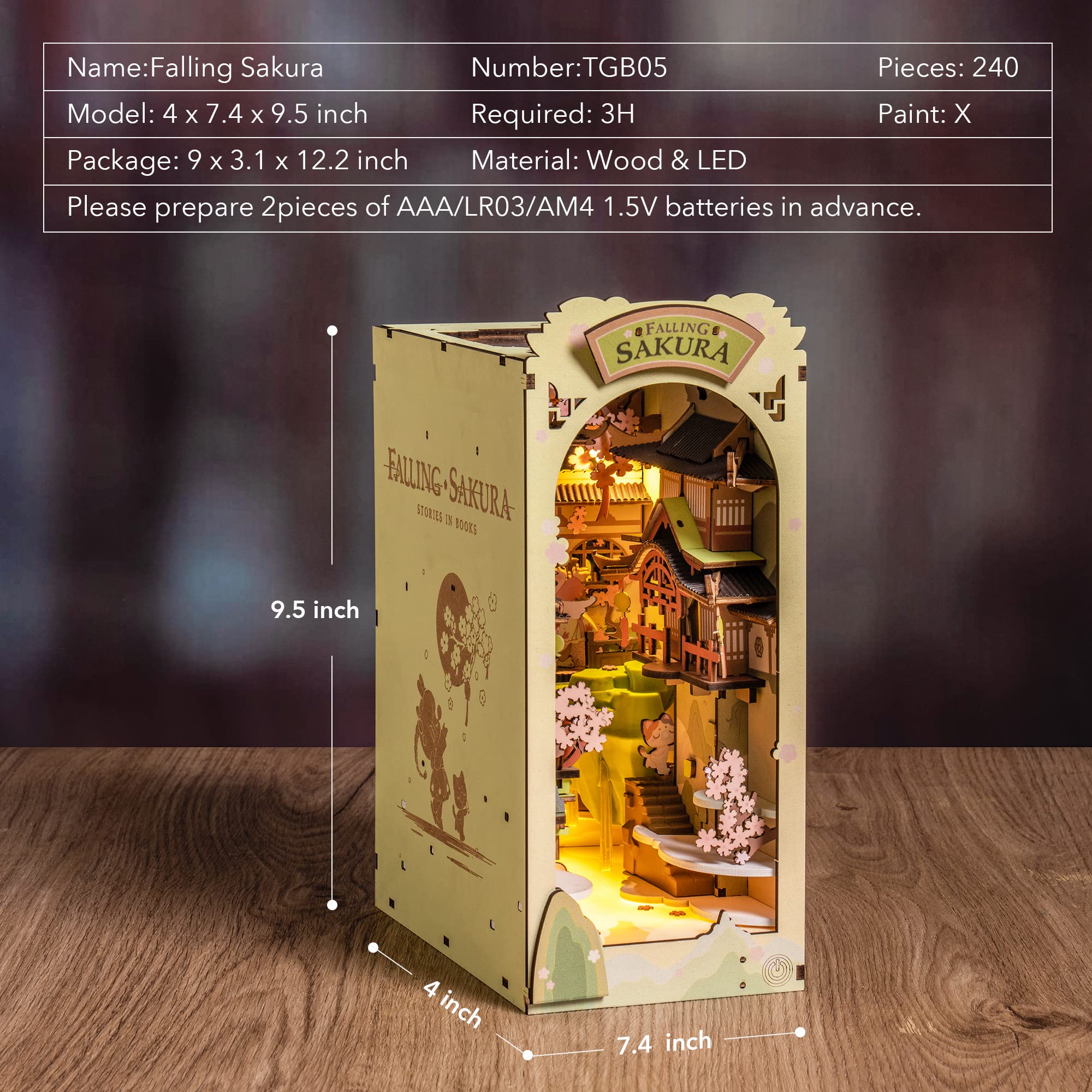 Foto 7 | Kit De Rincón Para Libros En Miniatura Para Bricolaje Rowood Falling Sakura Con Led - Venta Internacional.