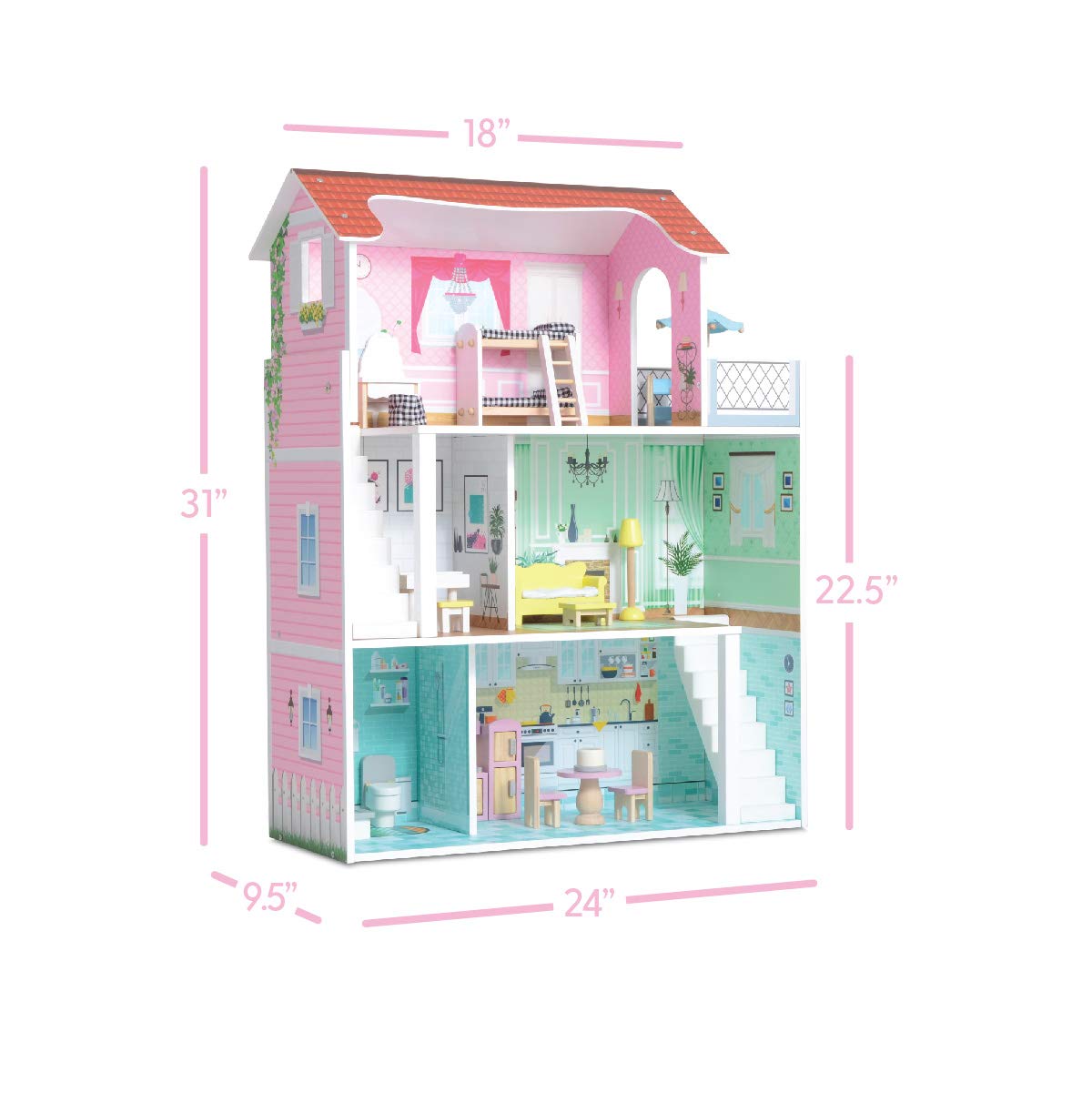 Foto 5 pulgar | Casa de Muñecas Milliard de Madera Rosa con Accesorios - Venta Internacional