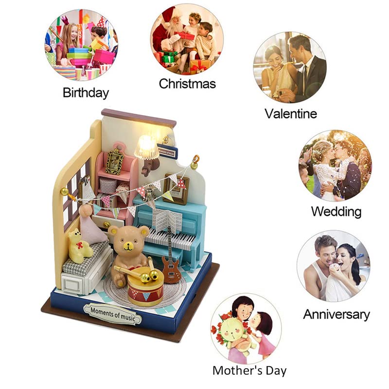 Foto 4 | Kit De Casa De Muñecas En Miniatura Para Hacer Tú Mismo, Casa De Muñecas De Madera Con Luces Led - Venta Internacional