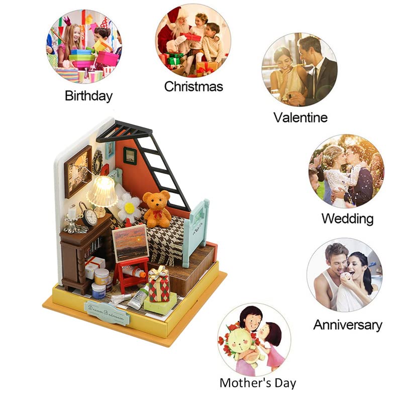 Foto 4 | Kit De Casa De Muñecas En Miniatura Para Hacer Tú Mismo, Casa De Muñecas De Madera Con Luces Led - Venta Internacional