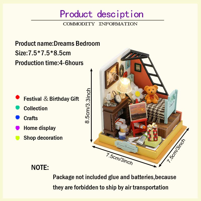 Foto 7 | Kit De Casa De Muñecas En Miniatura Para Hacer Tú Mismo, Casa De Muñecas De Madera Con Luces Led - Venta Internacional