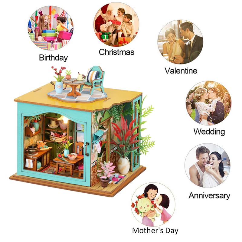 Foto 5 | Kit De Casa De Muñecas En Miniatura Para Hacer Tú Mismo, Casa De Muñecas De Madera Con Luces Led - Venta Internacional