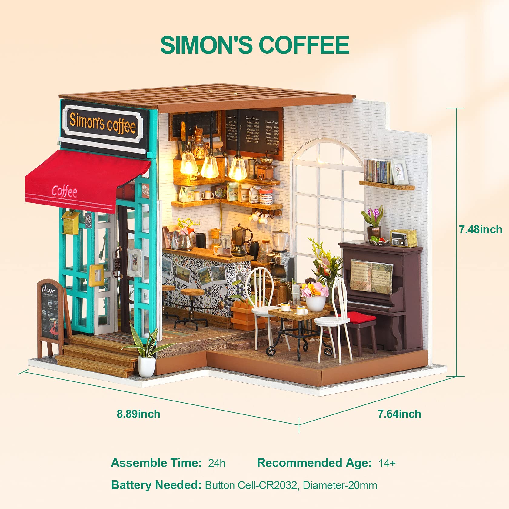 Foto 5 | Kit De Casa De Muñecas En Miniatura Rowood Simon's Coffee A Escala 1:24 - Venta Internacional.