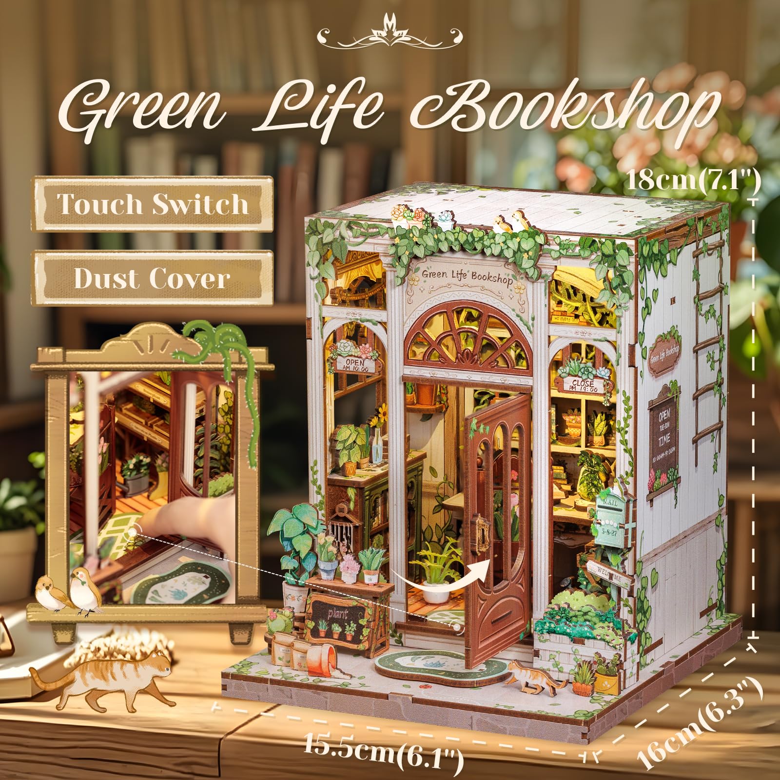 Foto 3 | Kit De Casa De Muñecas En Miniatura Cutebee Book Nook Green - Venta Internacional.