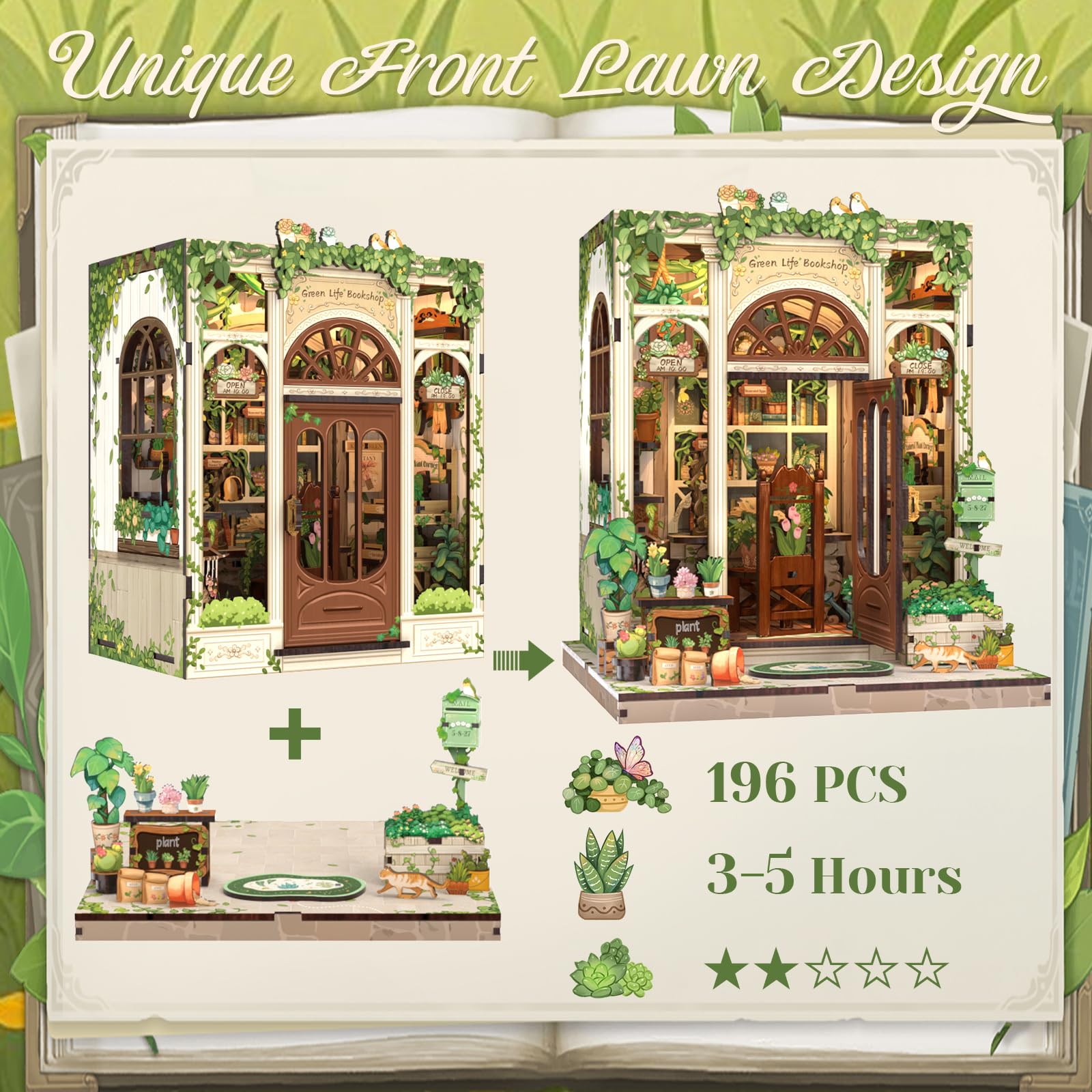 Foto 4 | Kit De Casa De Muñecas En Miniatura Cutebee Book Nook Green - Venta Internacional.