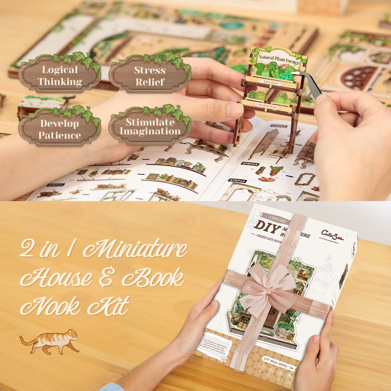 Foto 6 pulgar | Kit De Casa De Muñecas En Miniatura Cutebee Book Nook Green - Venta Internacional.