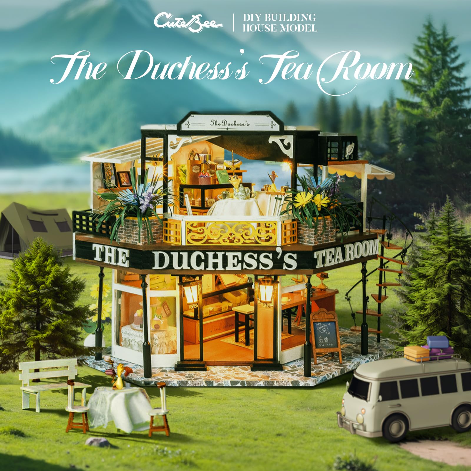 Foto 2 | Casa De Muñecas Cutebee Miniatura Del Salón De Té De La Duquesa Con Muebles - Venta Internacional.