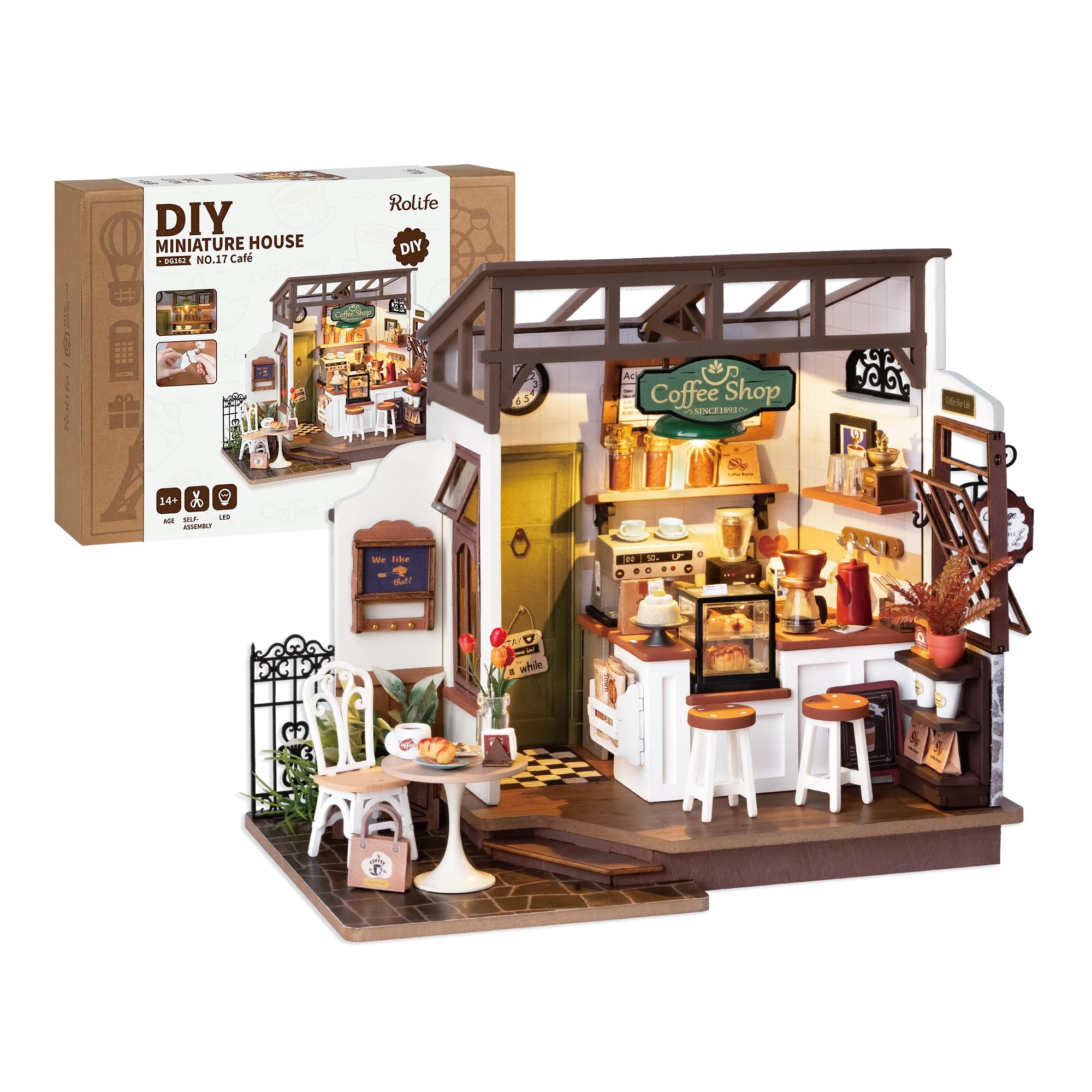 Foto 2 pulgar | Kit De Casa De Muñecas En Miniatura Rolife Coffee Shop Con Luces Led - Venta Internacional.
