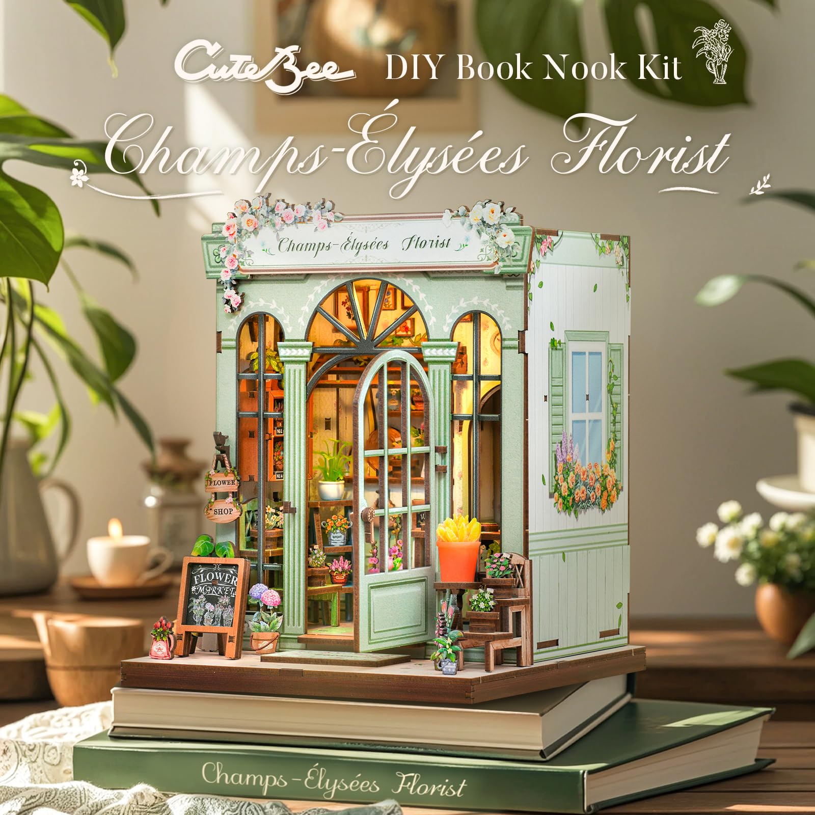 Foto 5 pulgar | Kit De Casa De Muñecas En Miniatura Cutebee Book Nook Champs-élysées Florist - Venta Internacional.