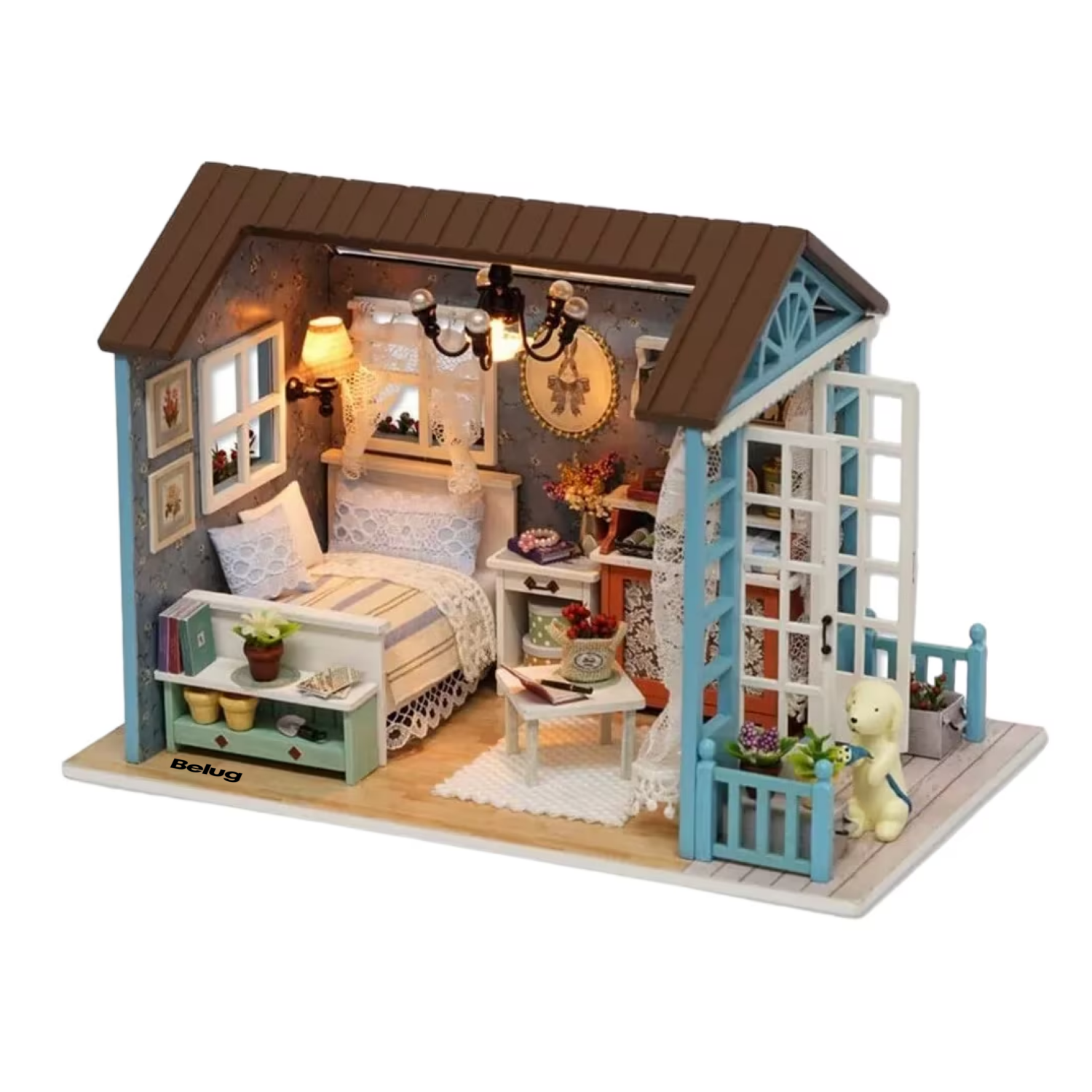 Casita Para Muñecas Casa Diy Con Muebles Led Miniatura Perro,  Belug Multicolor