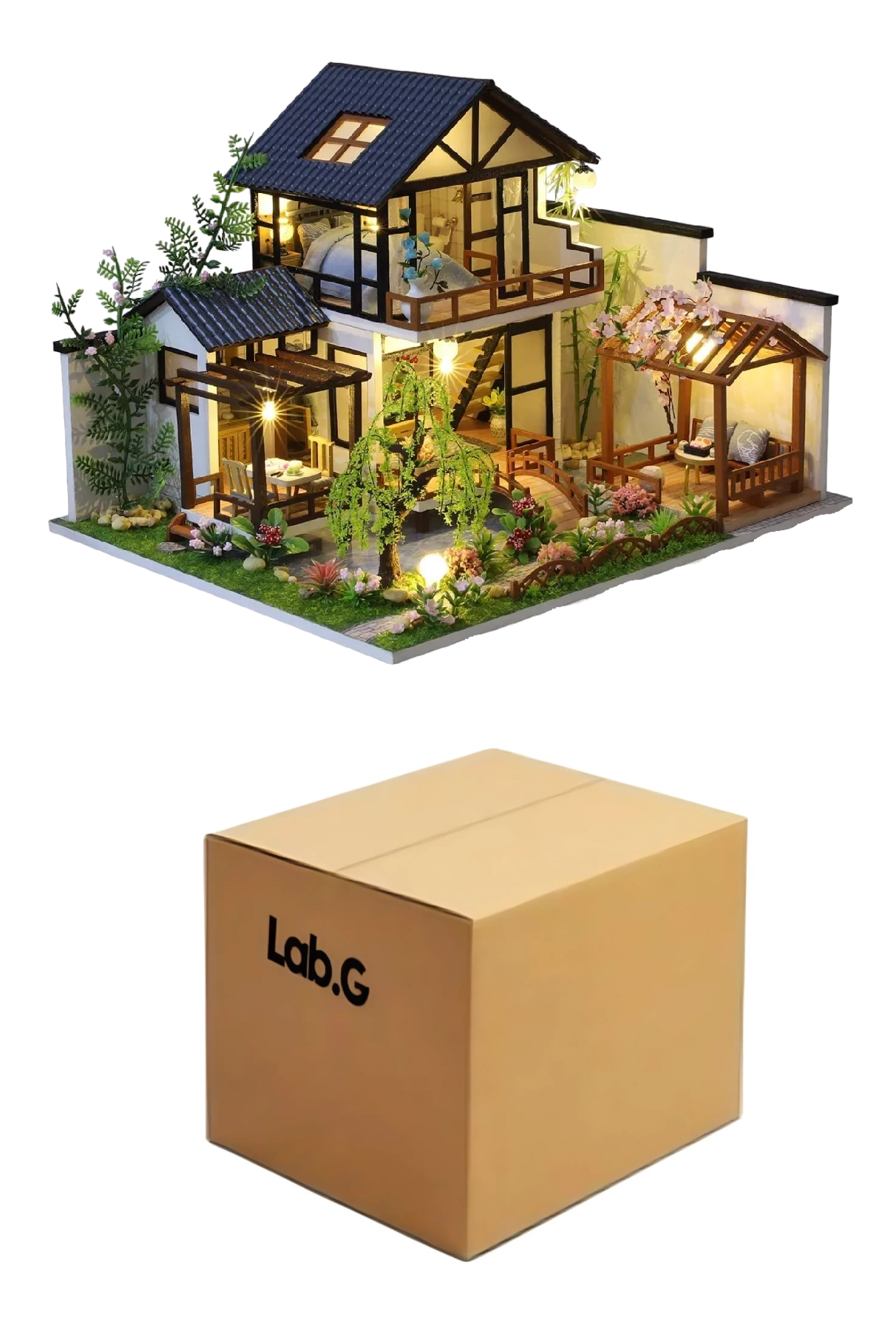 Villa Casita Muñecas Con Piscina Muebles Led Miniatura