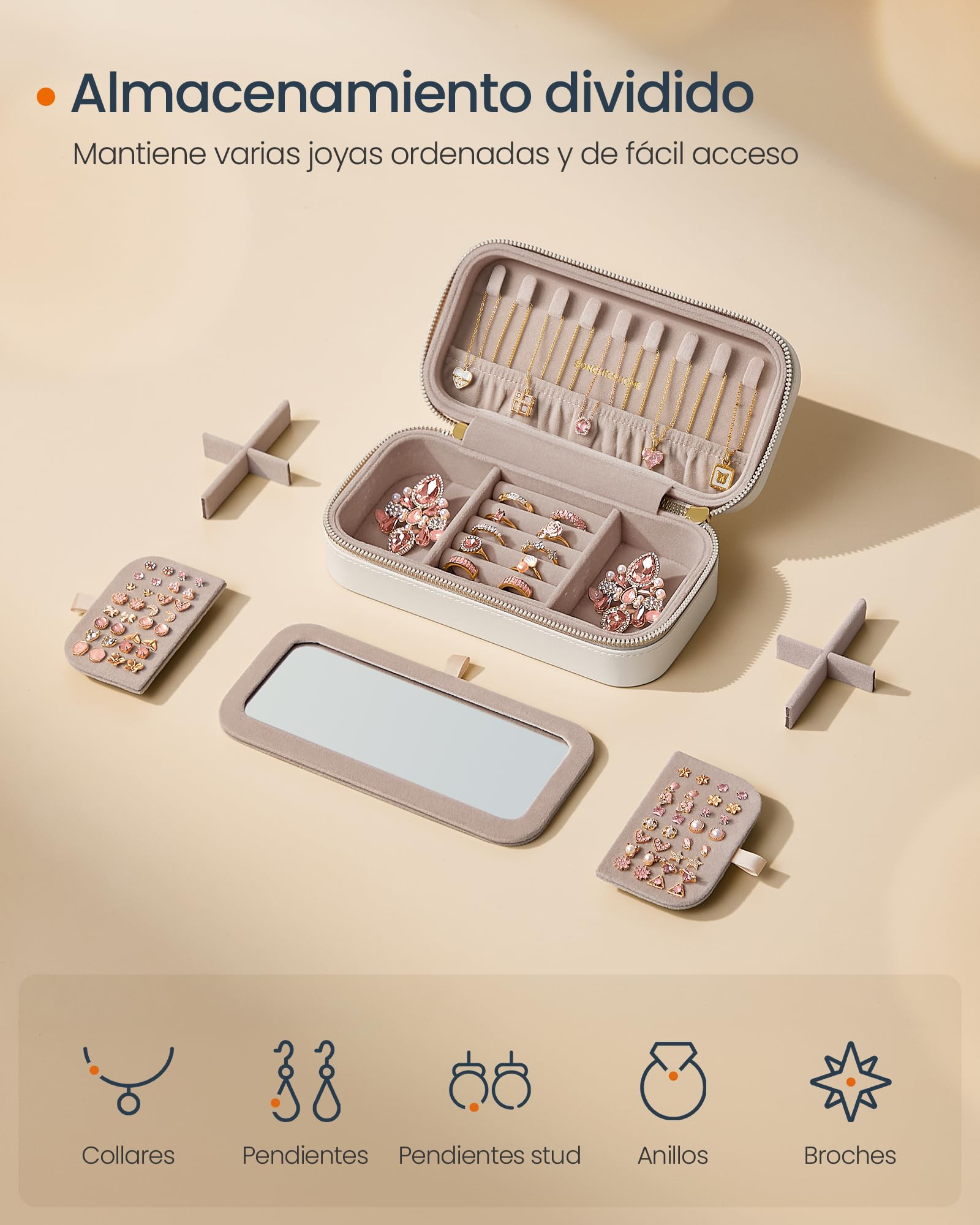 Foto 4 pulgar | Estuche De Viaje Para Joyas Songmics Home Con Espejo 10,5 X 20,5 X 6 Cm