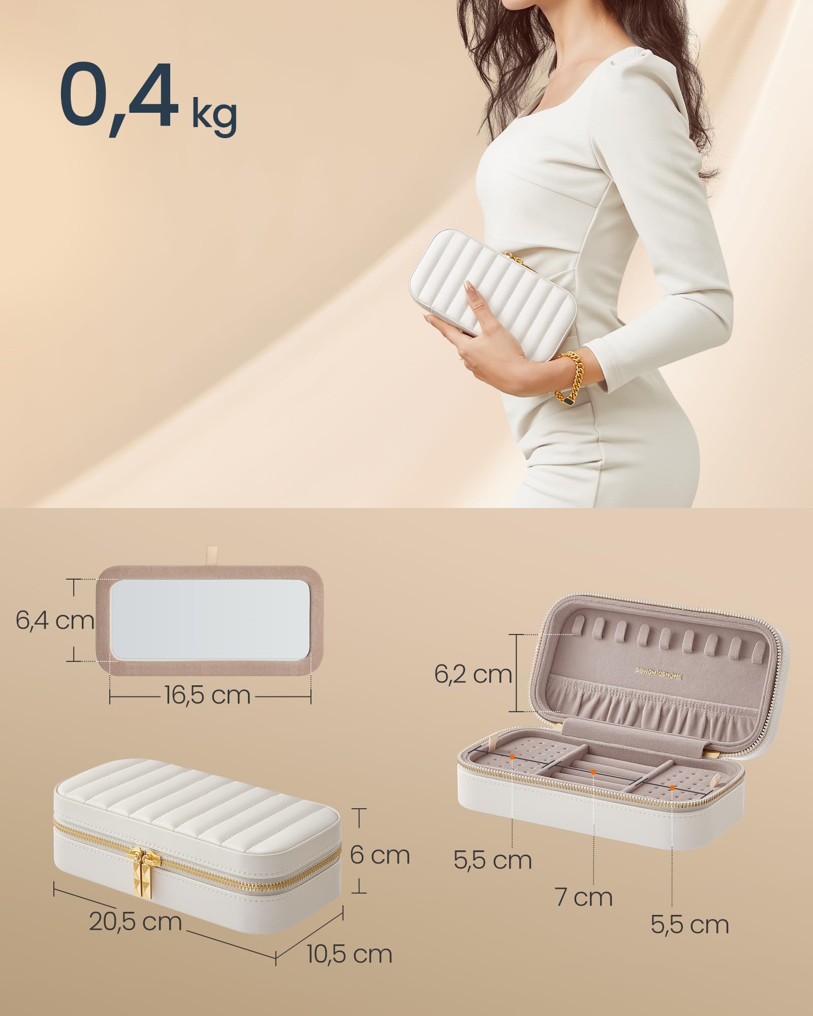 Foto 5 | Estuche De Viaje Para Joyas Songmics Home Con Espejo 10,5 X 20,5 X 6 Cm