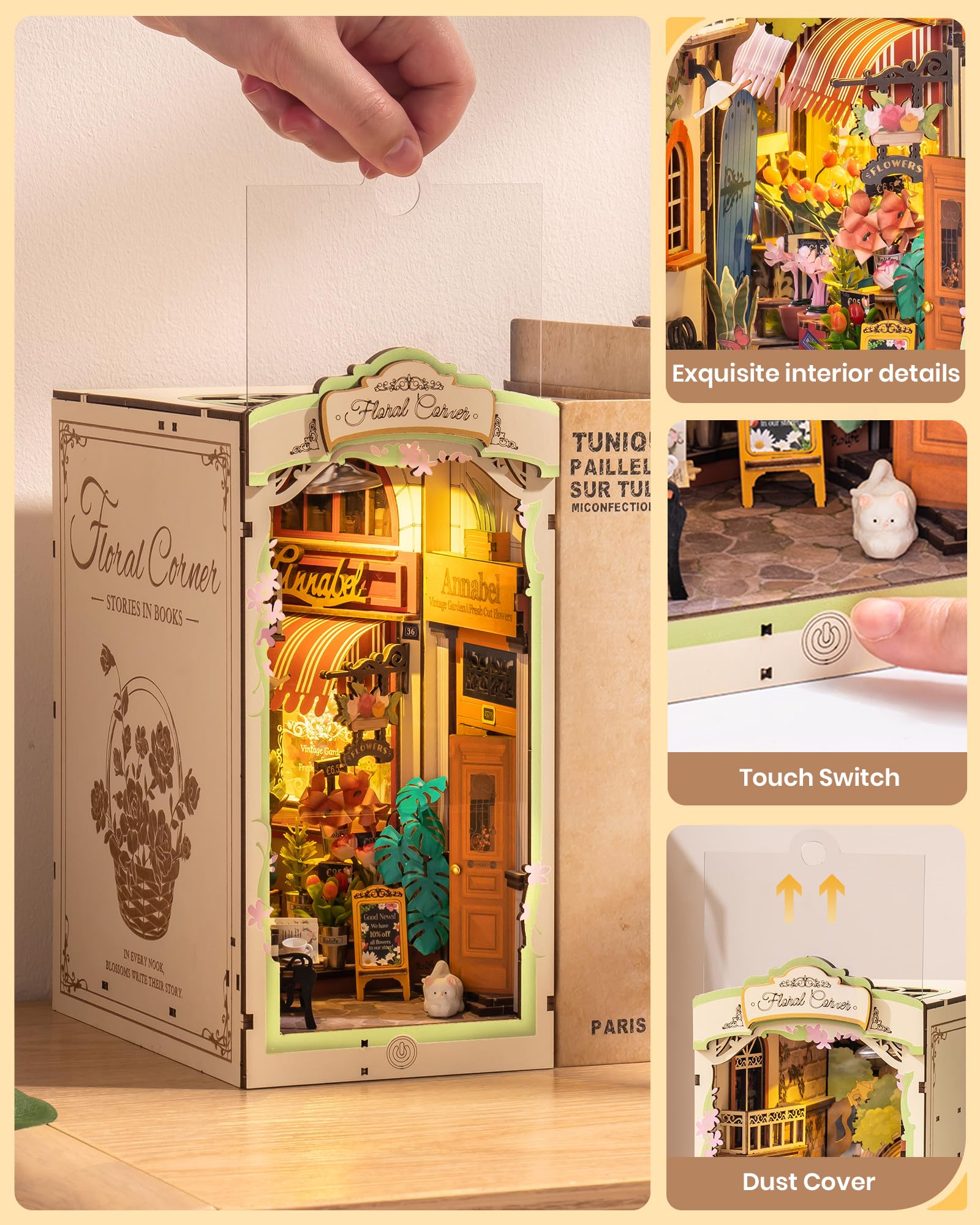 Foto 4 | Kit De Rincón Para Libros En Miniatura Con Forma De Casa De Muñecas, Rowood, Con Funda Antipolvo - Venta Internacional.
