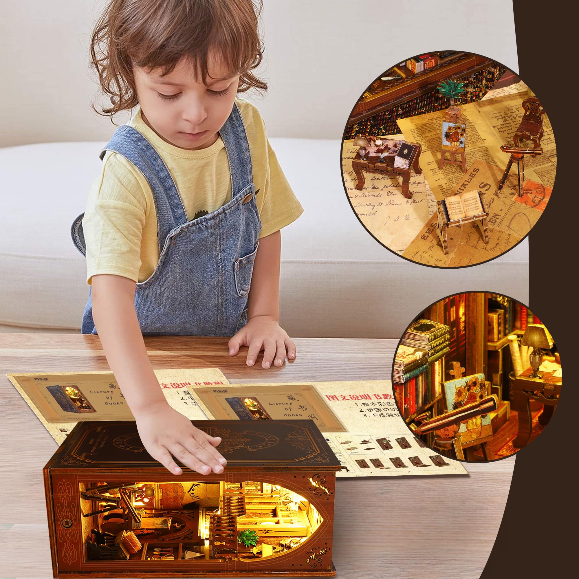 Foto 7 pulgar | Kit De Sujetalibros De Madera Con Forma De Rompecabezas 3d En Miniatura Para Casa De Muñecas - Venta Internacional.