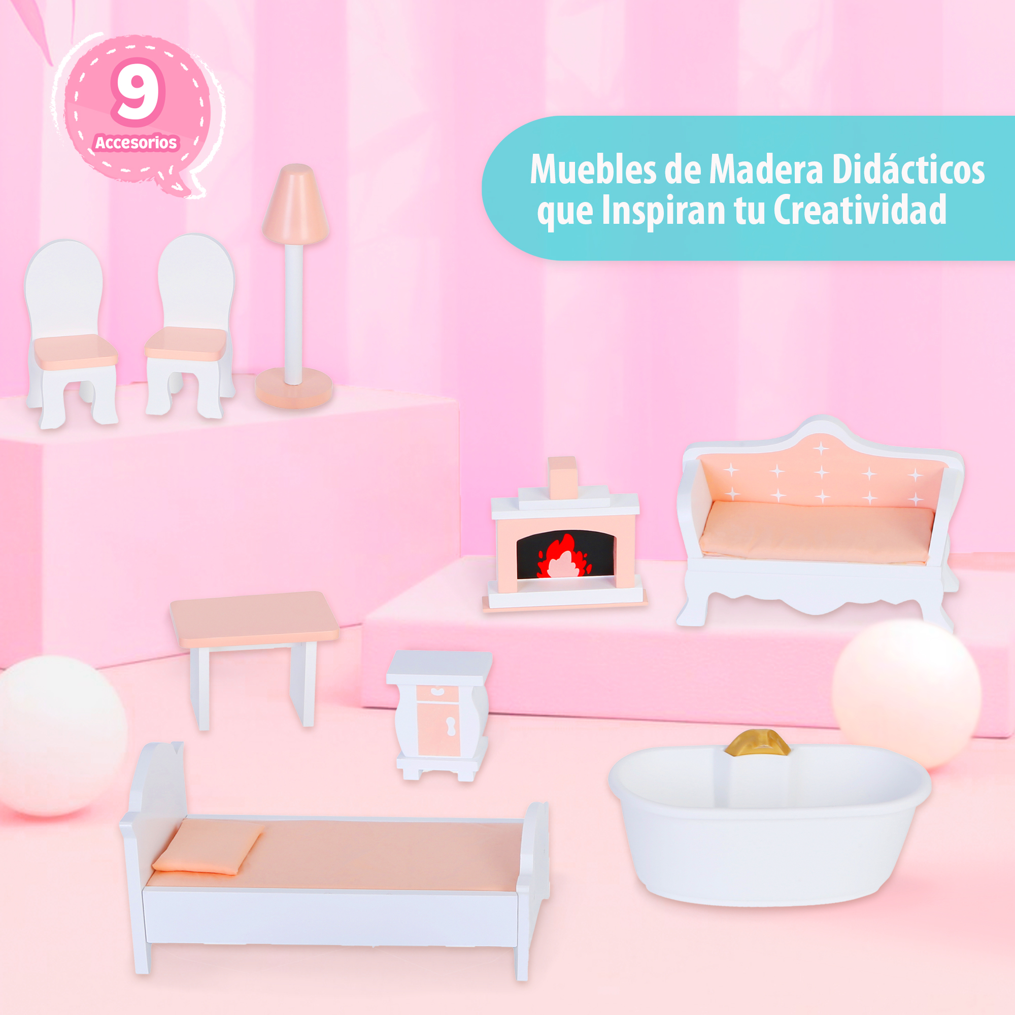 Foto 4 | Kids House Casa De Muñecas Daniela De Madera: Incluye 9 Muebles  Detalles Hermosos Y Espacio Para Muñecas Grandes