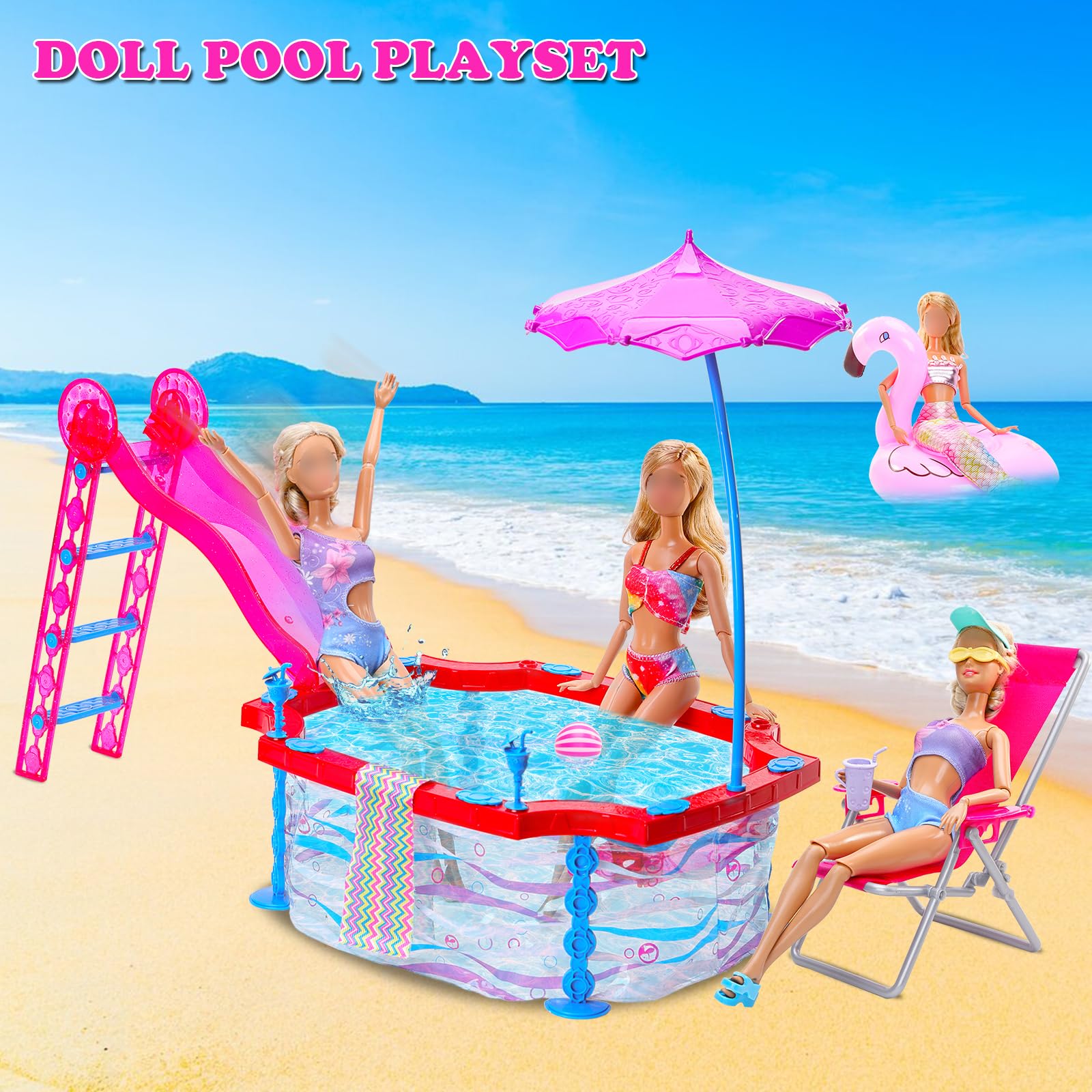 Foto 2 | El Set De Juego Para Muñecas Barwa Incluye Un Juego De Fiesta En La Piscina De 11.5 Pulgadas - Venta Internacional.