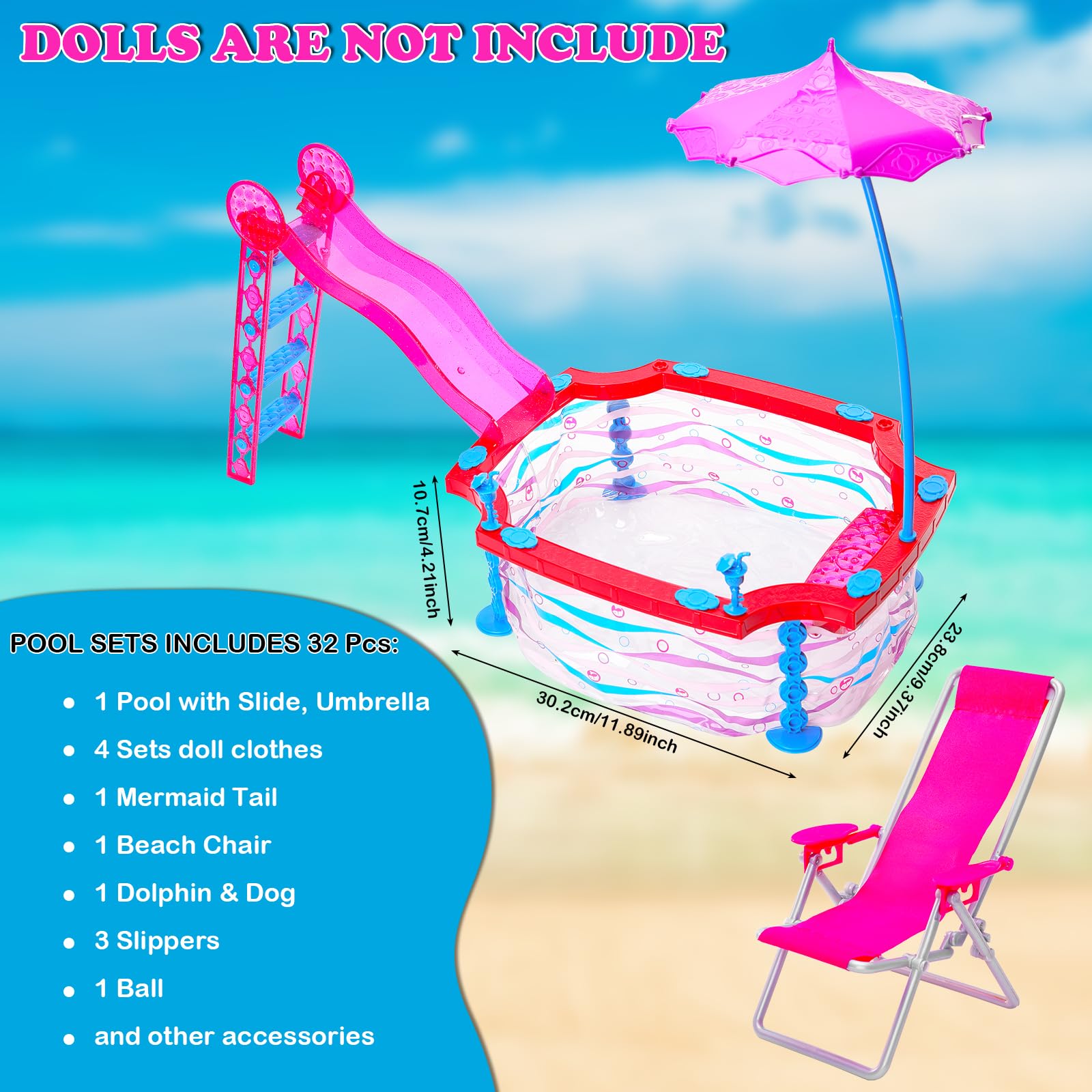 Foto 4 pulgar | El Set De Juego Para Muñecas Barwa Incluye Un Juego De Fiesta En La Piscina De 11.5 Pulgadas - Venta Internacional.