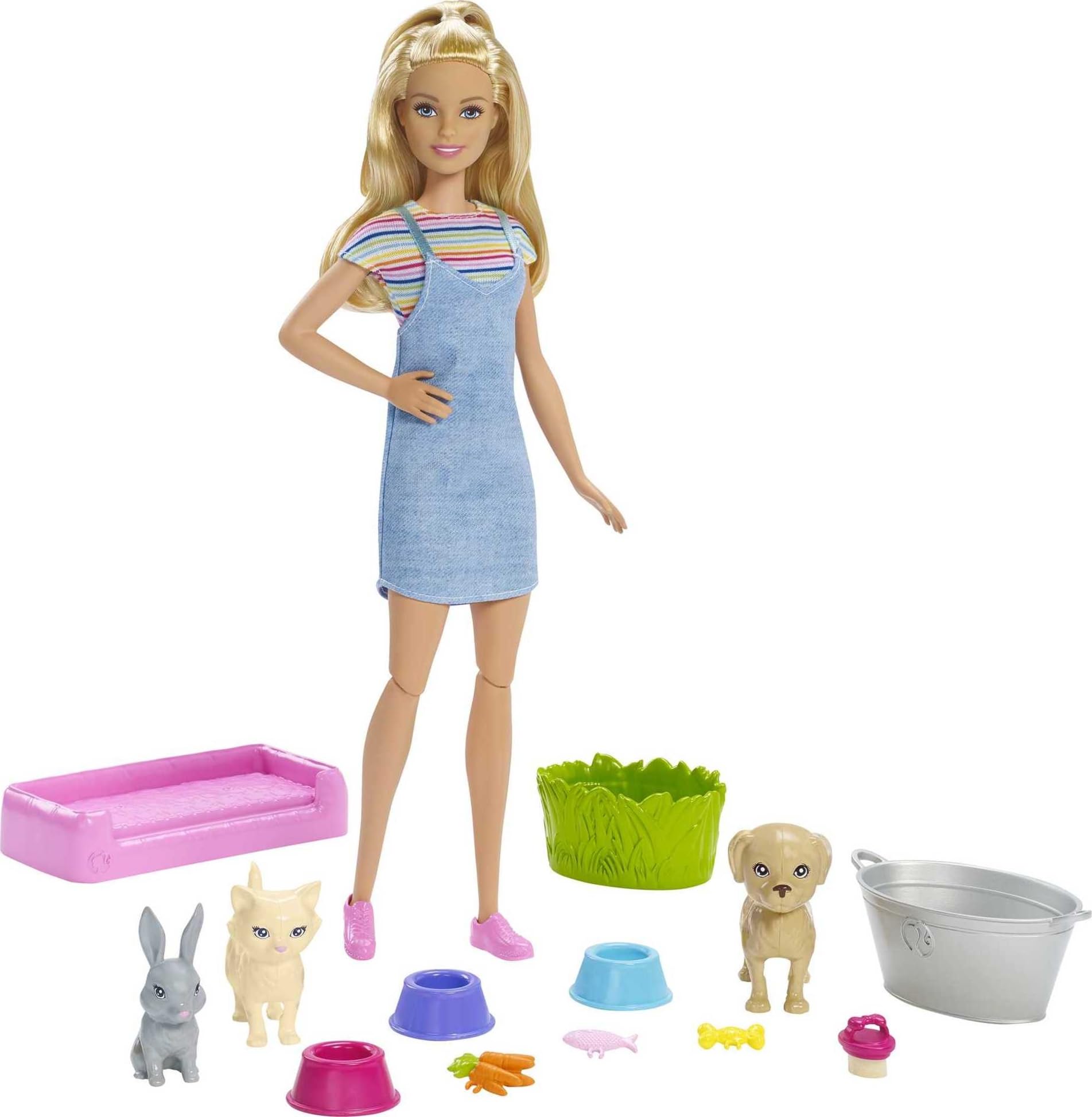 Foto 2 pulgar | Muñeca Playset Barbie Play'n Wash Pets Con 3 Animales Y Acceso. - Venta Internacional.