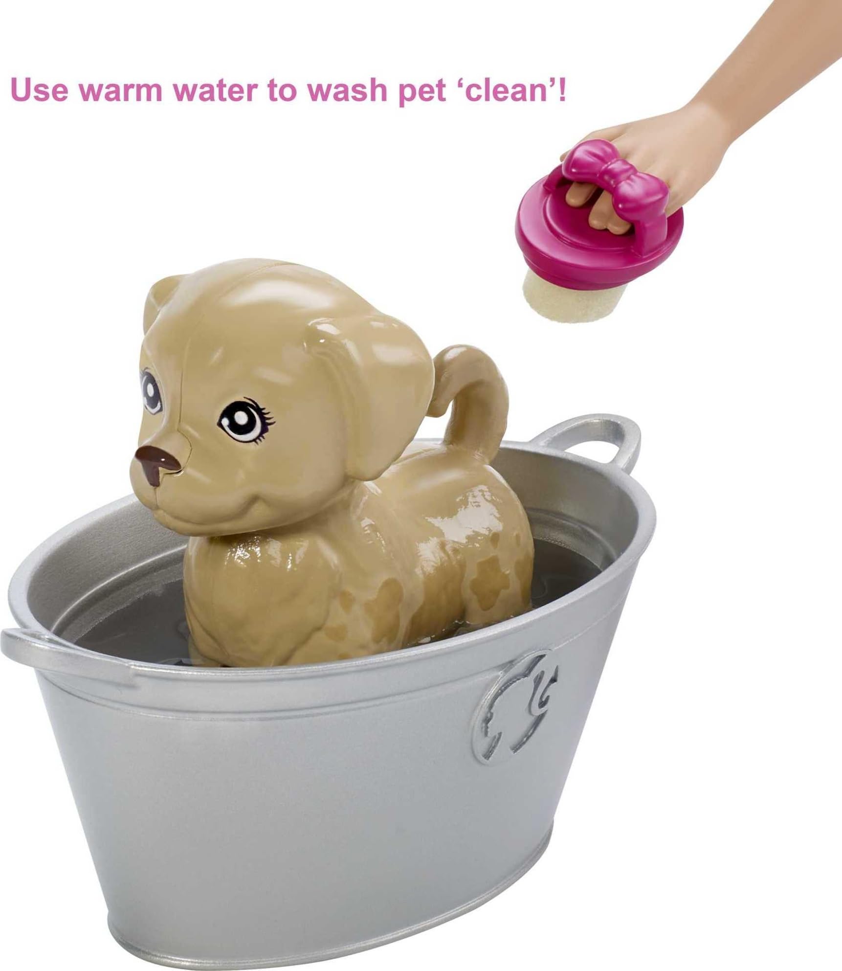 Foto 4 pulgar | Muñeca Playset Barbie Play'n Wash Pets Con 3 Animales Y Acceso. - Venta Internacional.