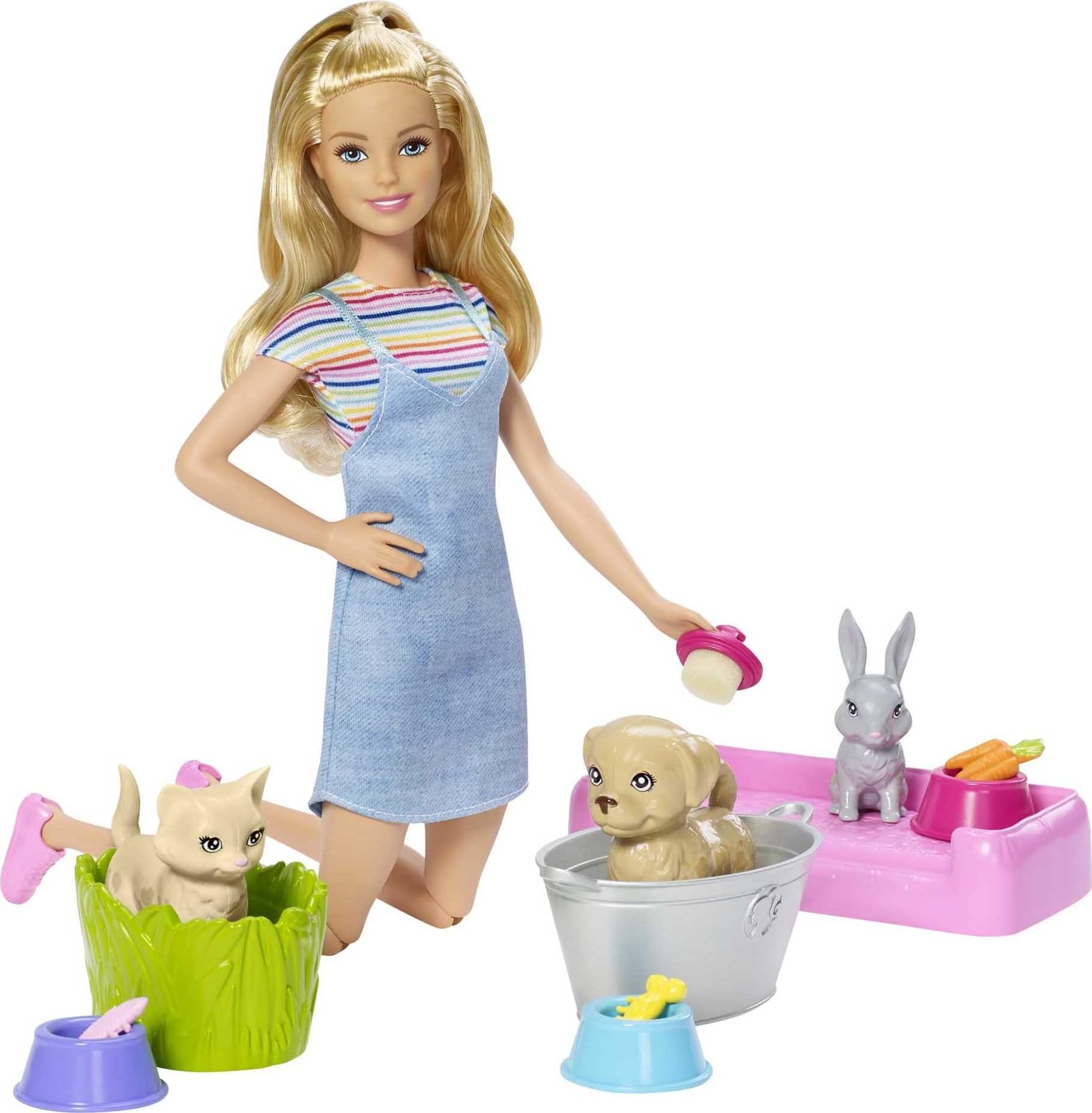 Foto 6 pulgar | Muñeca Playset Barbie Play'n Wash Pets Con 3 Animales Y Acceso. - Venta Internacional.