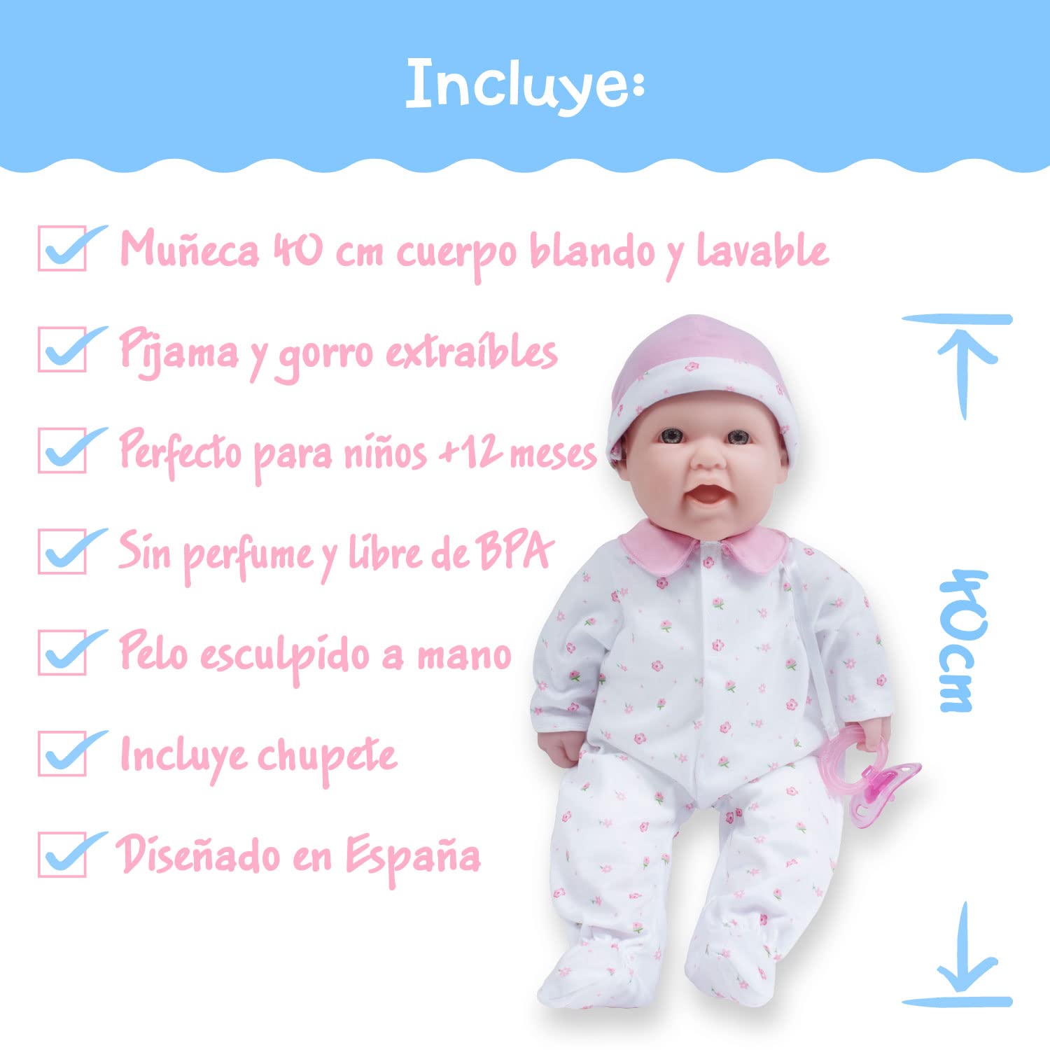 Foto 2 | Muñeca Jc Toys La Baby, Blanca, 40 Cm, Con Traje Y Chupete - Venta Internacional.