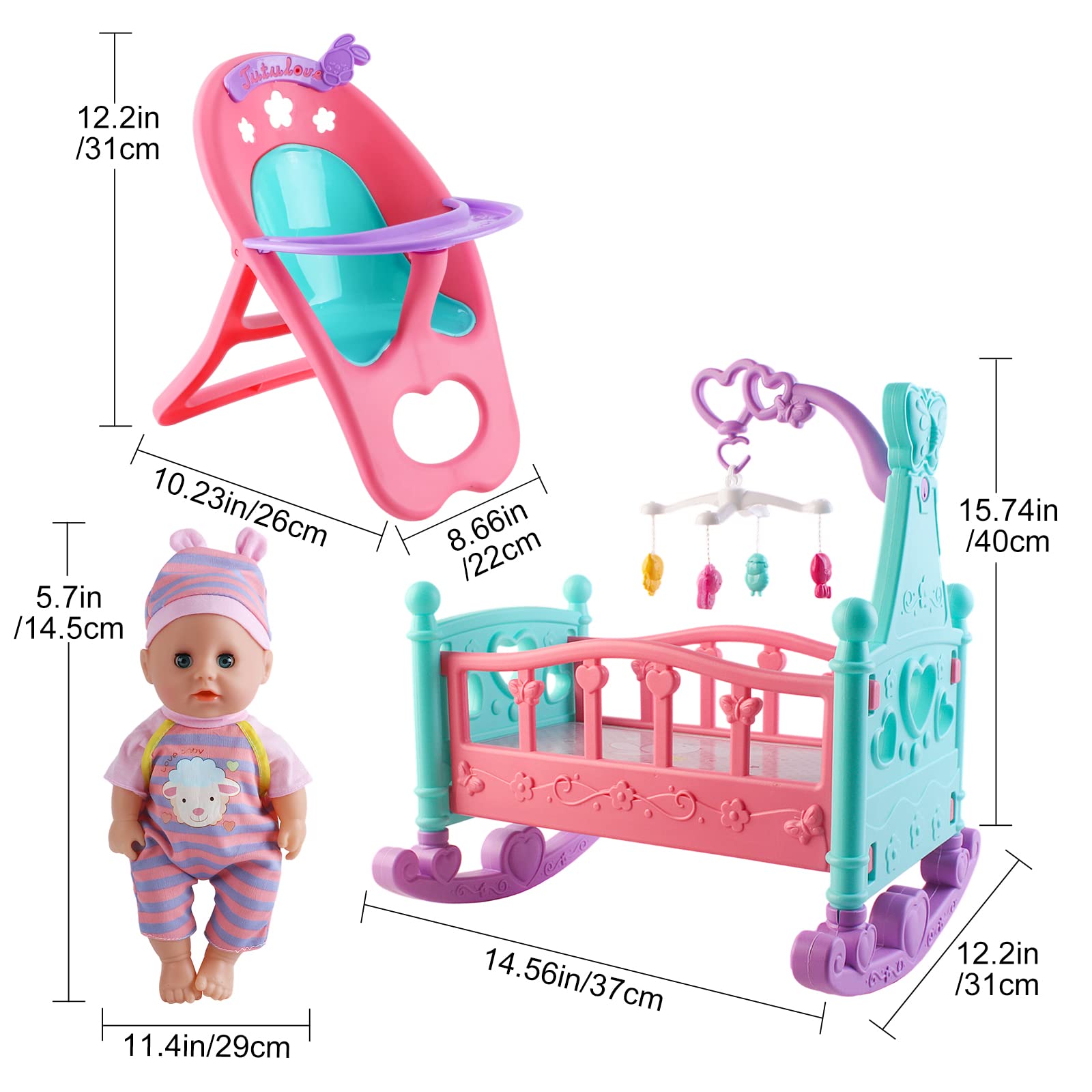 Foto 4 pulgar | Set De Muñecas Deao Con Cama Para Cuna, Trona Y Cochecito, 20 Piezas - Venta Internacional.