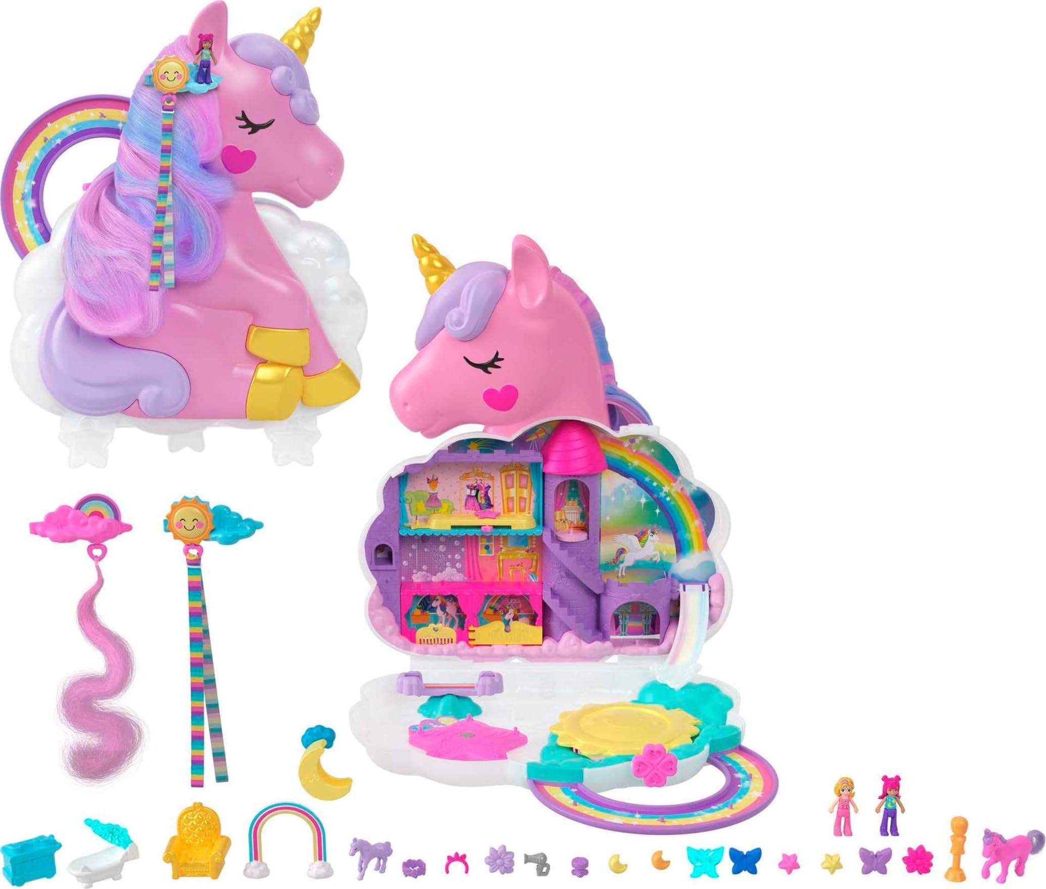 Foto 2 pulgar | Juguete De Viaje Polly Pocket Rainbow Unicorn Con 2 Micromuñecas - Venta Internacional.
