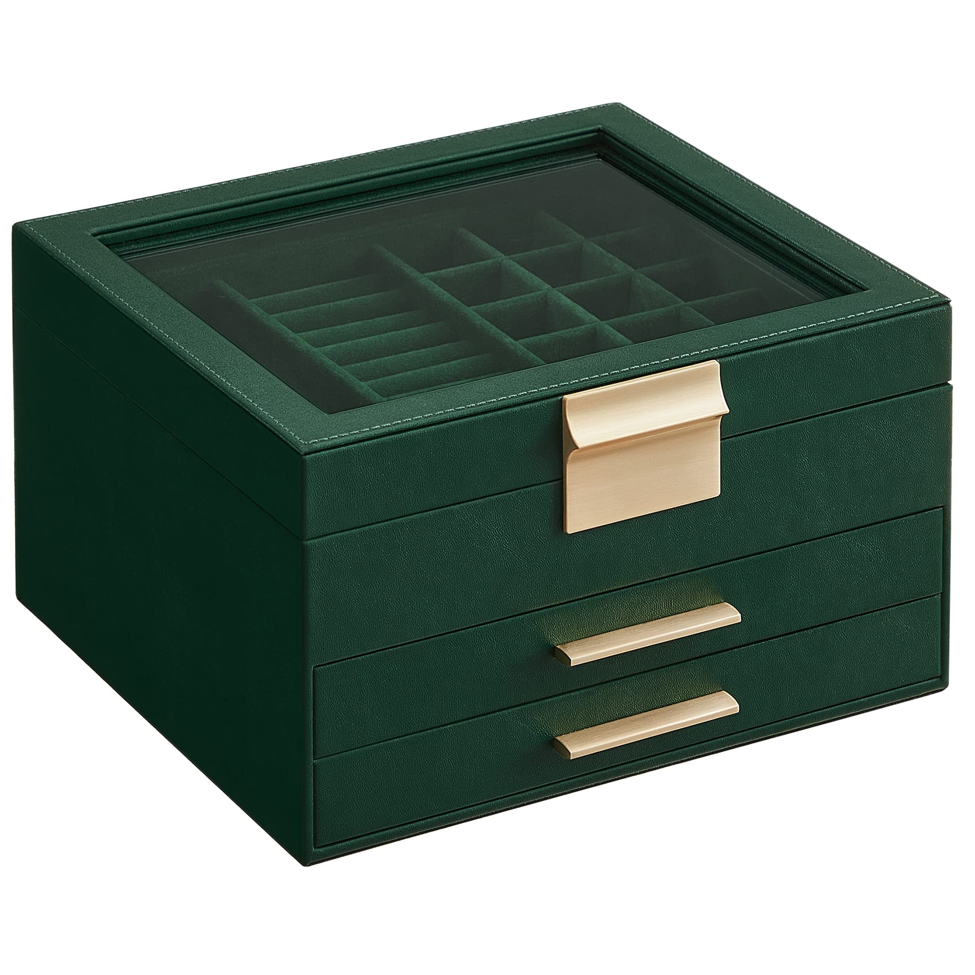 Joyero Songmics De 3 Niveles, Verde Bosque Con Borde Dorado