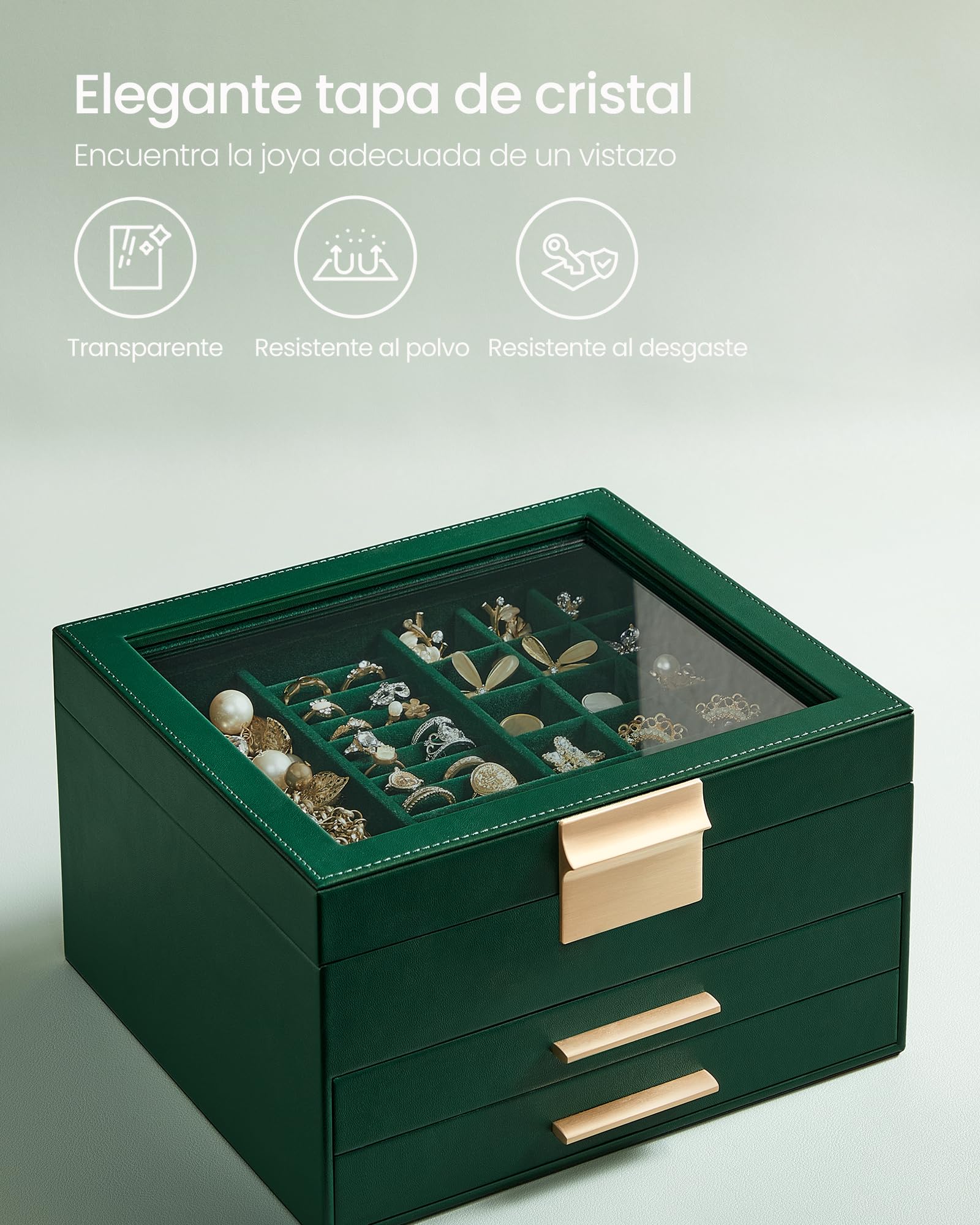 Foto 4 | Joyero Songmics De 3 Niveles, Verde Bosque Con Borde Dorado