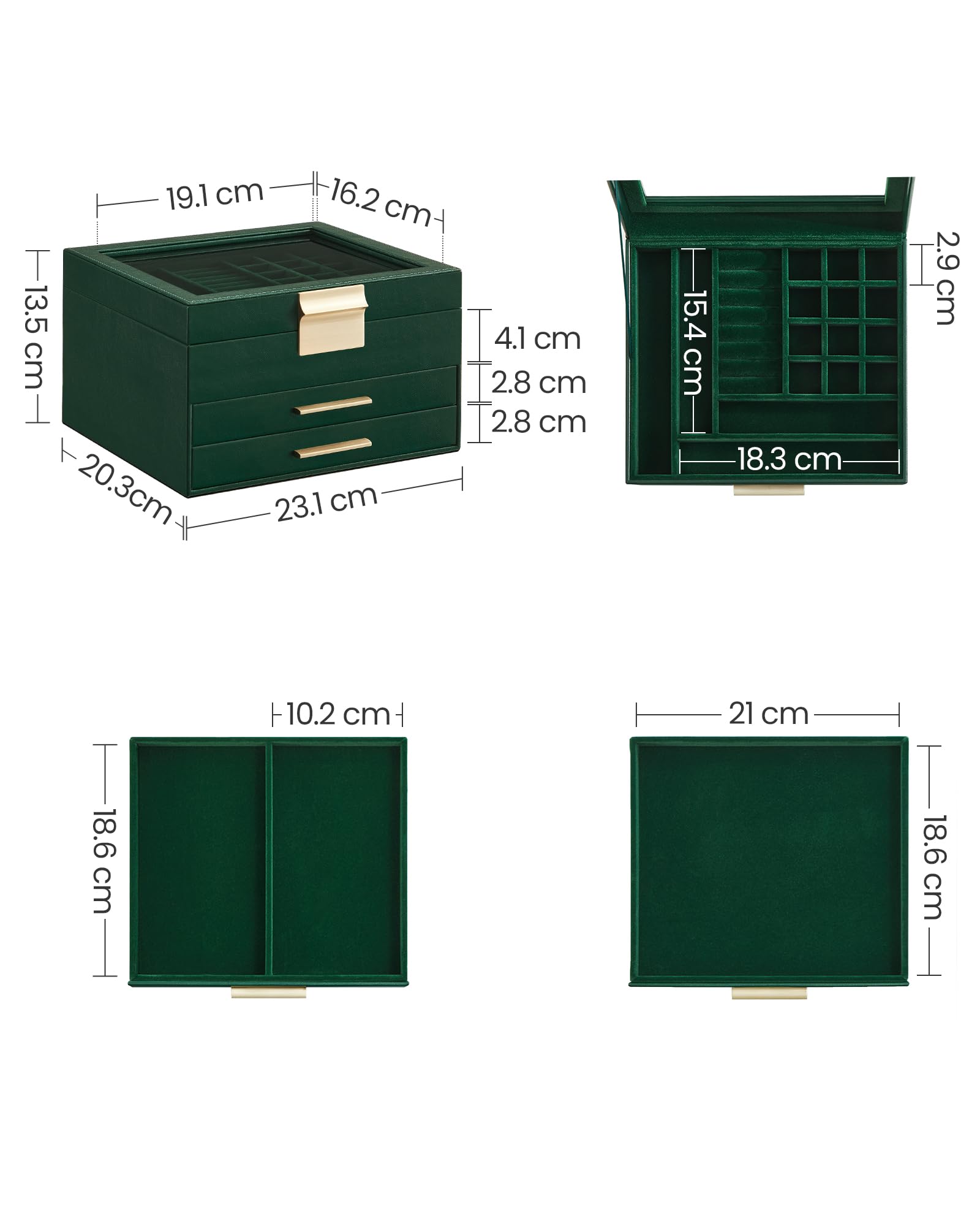 Foto 5 | Joyero Songmics De 3 Niveles, Verde Bosque Con Borde Dorado