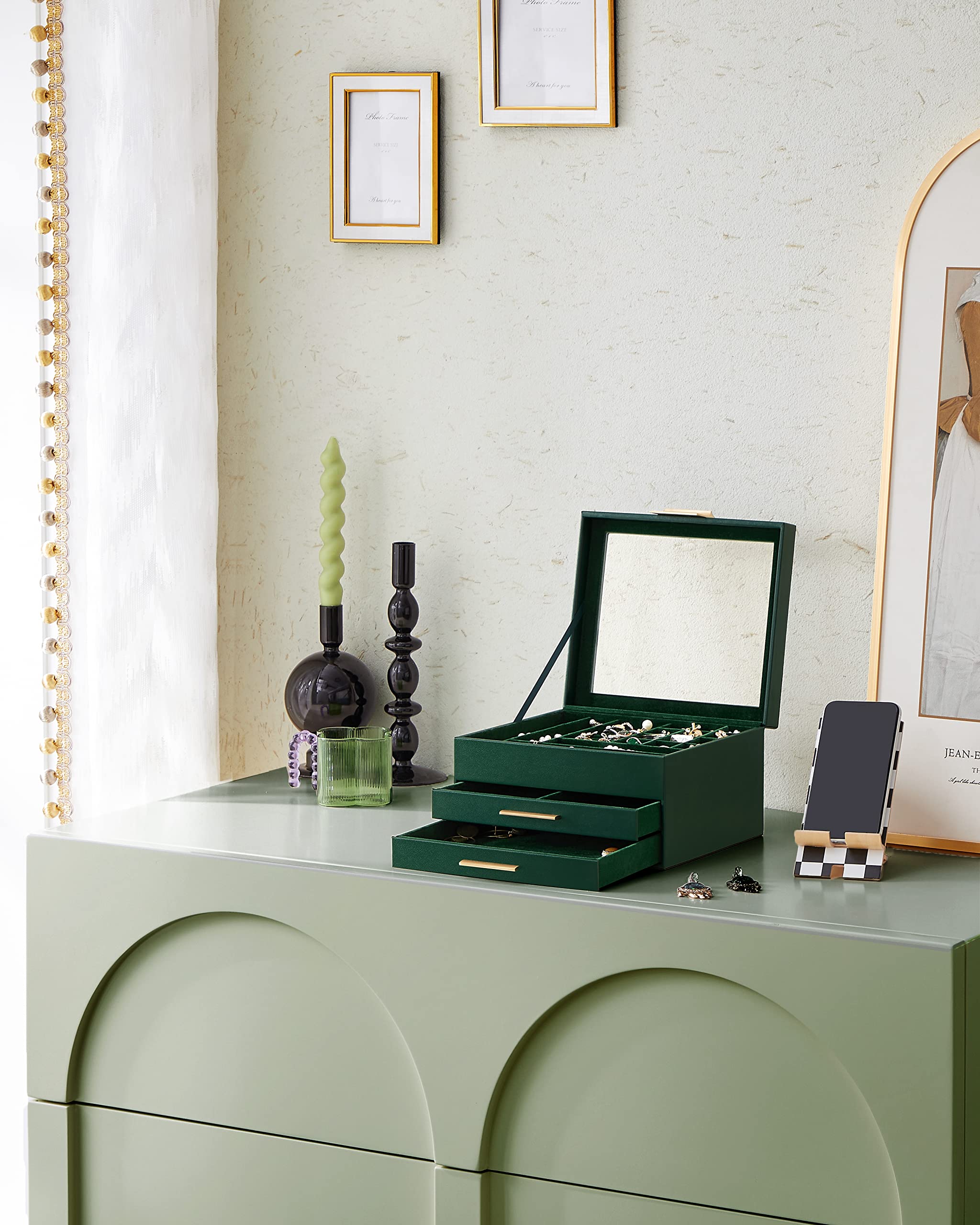 Foto 7 | Joyero Songmics De 3 Niveles, Verde Bosque Con Borde Dorado
