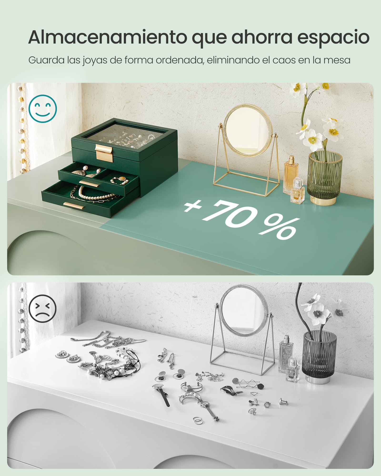 Foto 8 | Joyero Songmics De 3 Niveles, Verde Bosque Con Borde Dorado
