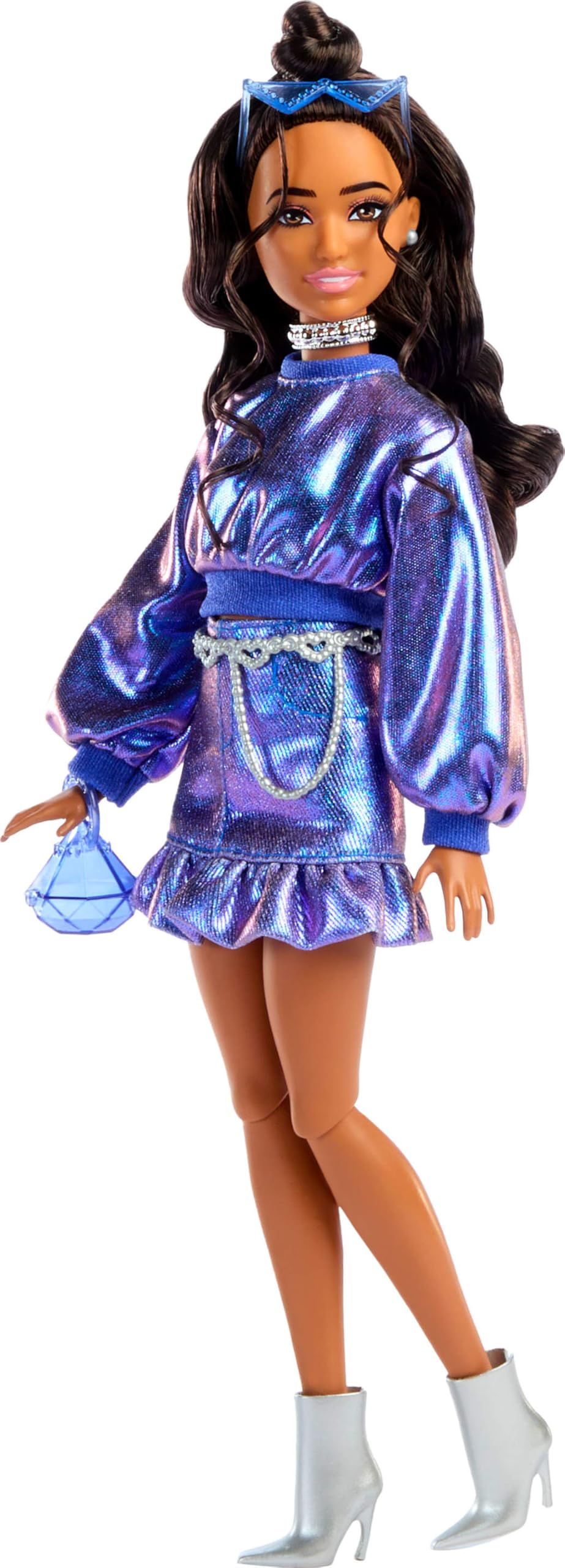 Disfraz De Muñeca A La Moda Barbie Deluxe Style #7 En Azul Metalizado - Venta Internacional.