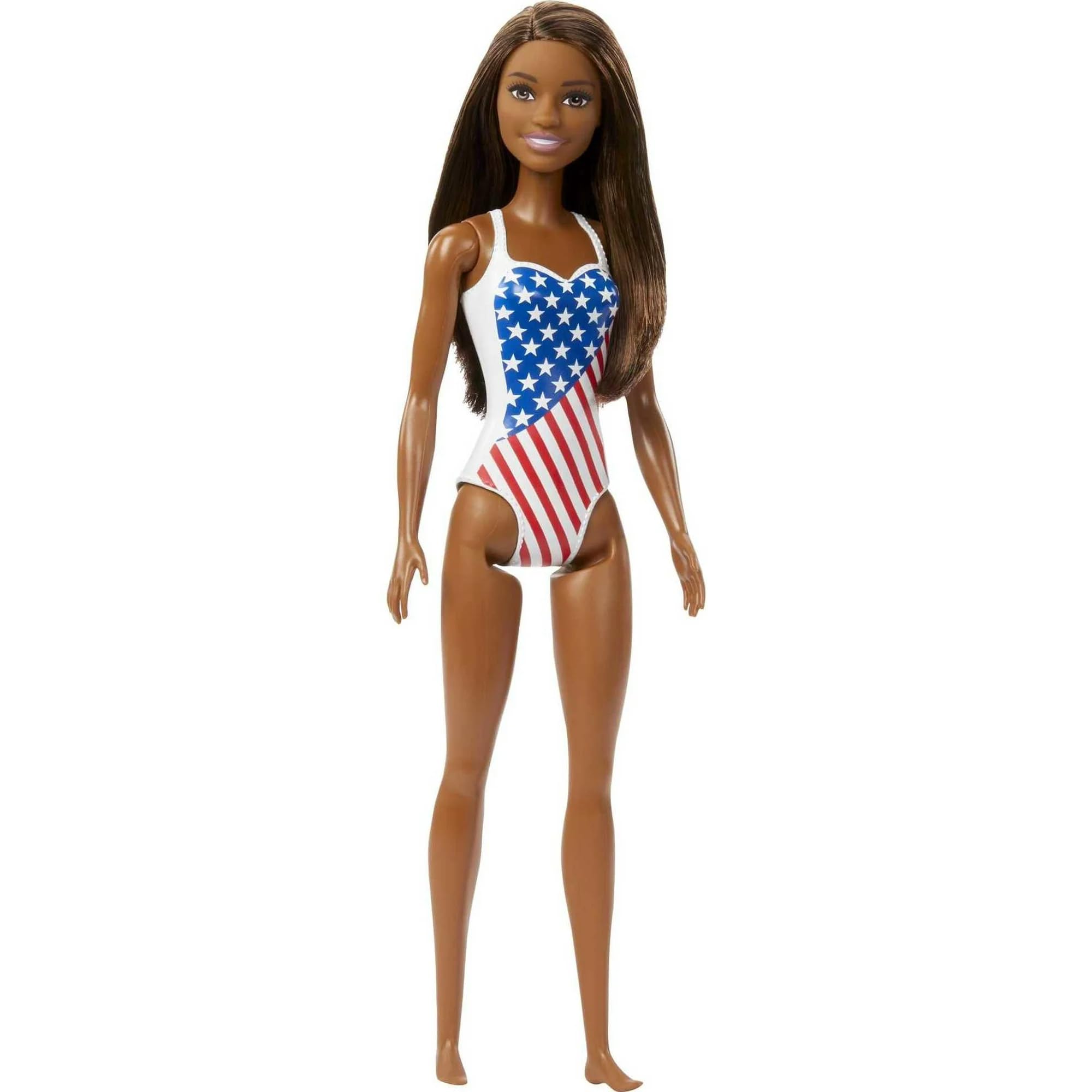 Traje De Baño Barbie Doll Beach Con Diseño De Bandera Estadounidense, Morena - Venta Internacional.