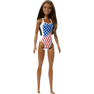 Foto 1 | Traje De Baño Barbie Doll Beach Con Diseño De Bandera Estadounidense, Morena - Venta Internacional.