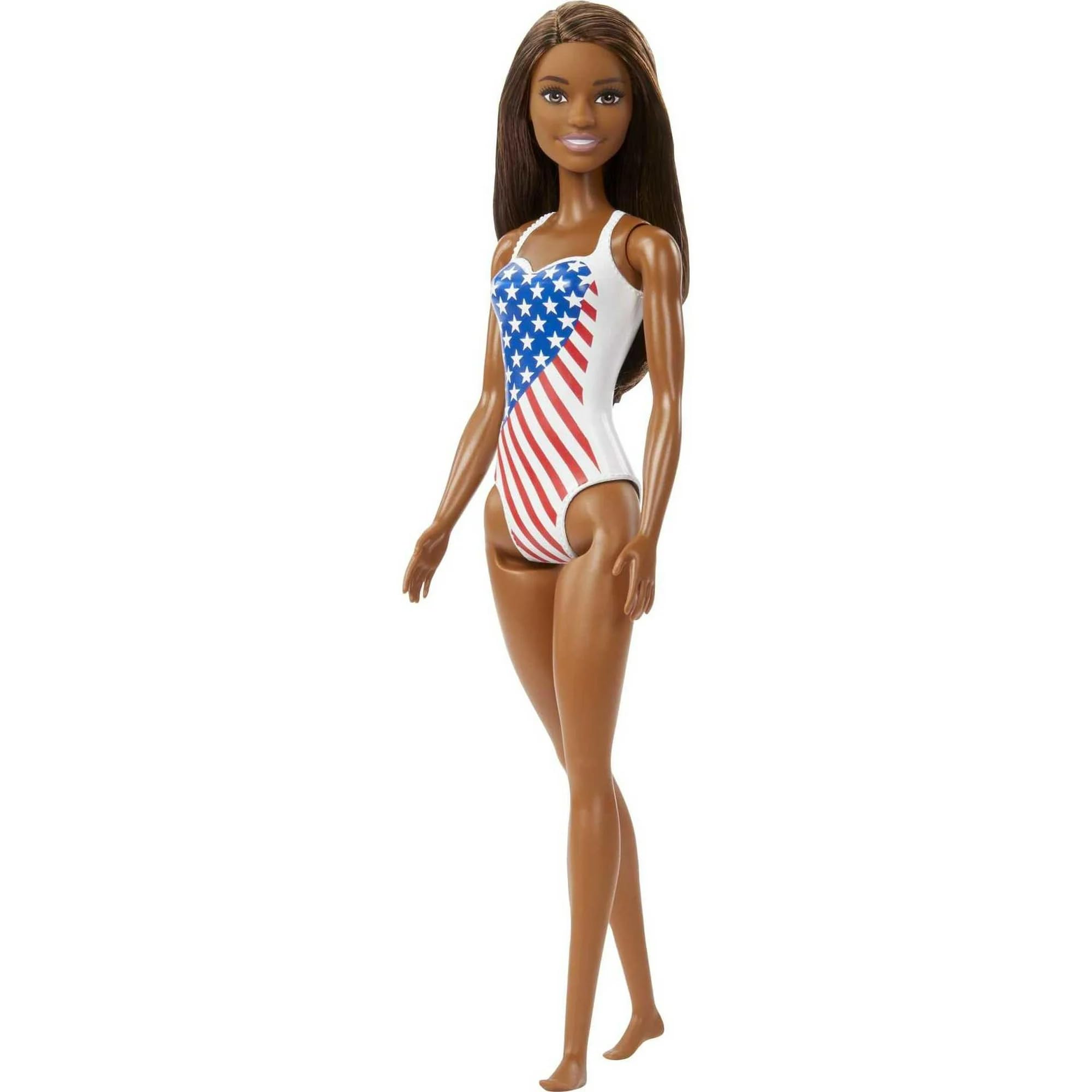 Foto 4 pulgar | Traje De Baño Barbie Doll Beach Con Diseño De Bandera Estadounidense, Morena - Venta Internacional.
