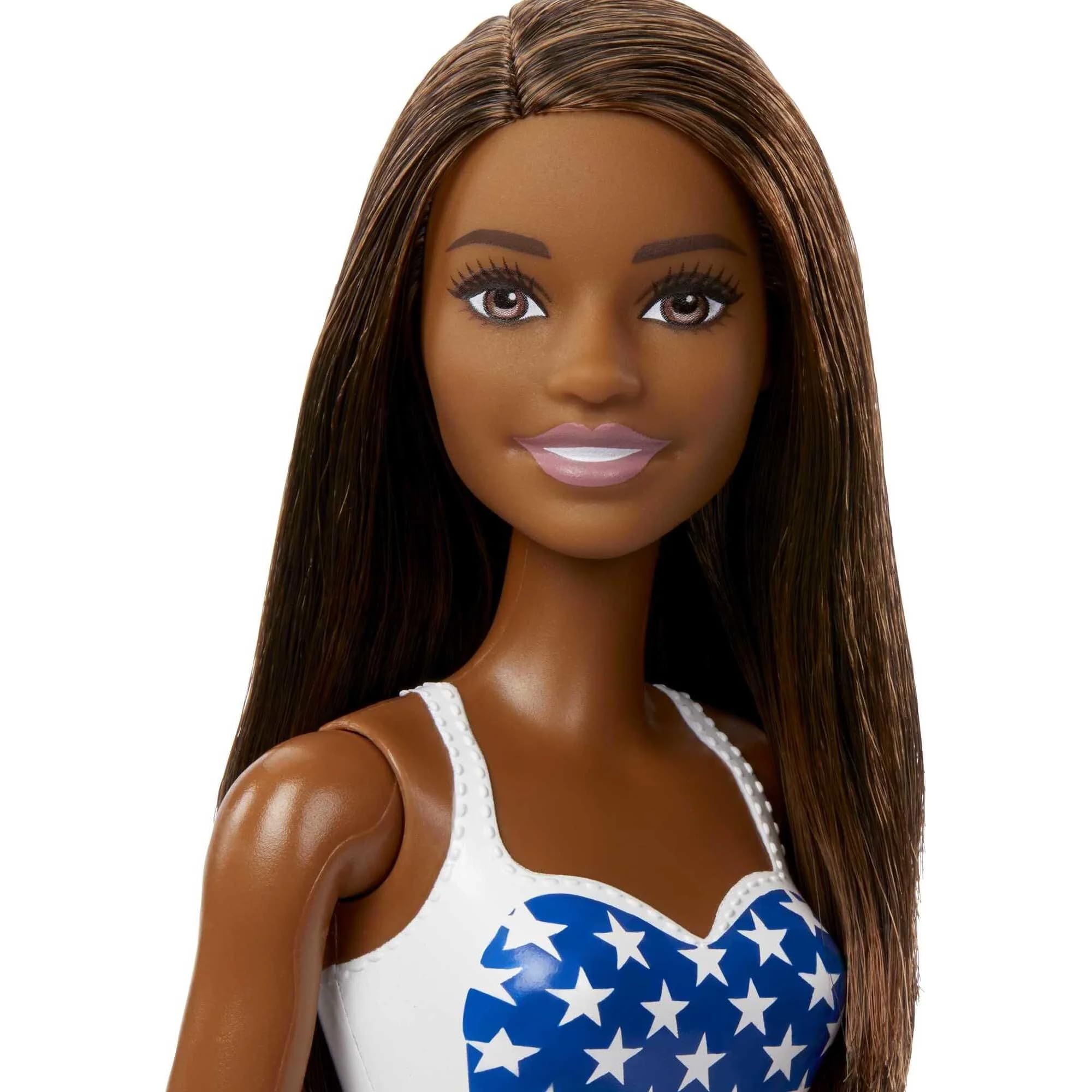 Foto 4 | Traje De Baño Barbie Doll Beach Con Diseño De Bandera Estadounidense, Morena - Venta Internacional.