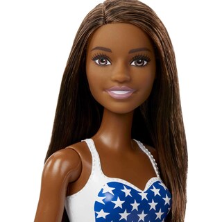 Foto 4 | Traje De Baño Barbie Doll Beach Con Diseño De Bandera Estadounidense, Morena - Venta Internacional.