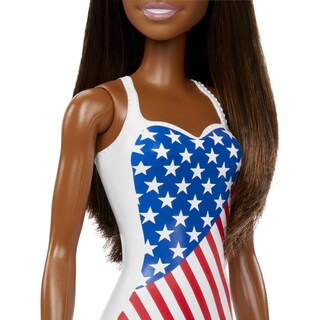 Foto 5 | Traje De Baño Barbie Doll Beach Con Diseño De Bandera Estadounidense, Morena - Venta Internacional.