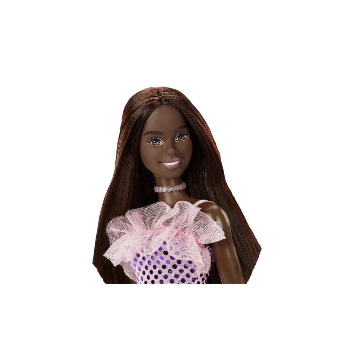 Foto 3 pulgar | Vestido Barbie Doll Mattel De Pelo Castaño Oscuro Metalizado Rosa - Venta Internacional.